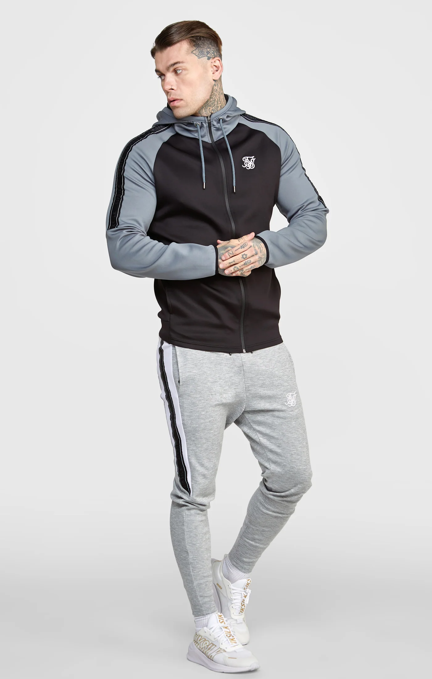 Grey Taped Zip Thru Track Top - Image 6