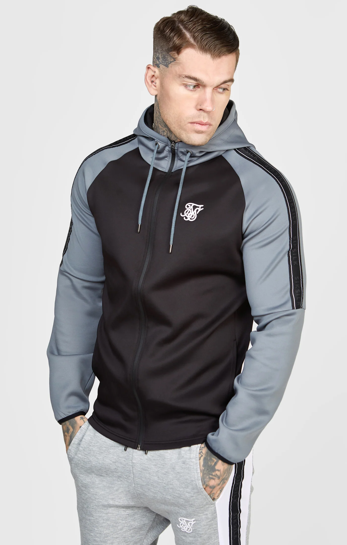 Grey Taped Zip Thru Track Top - Image 7