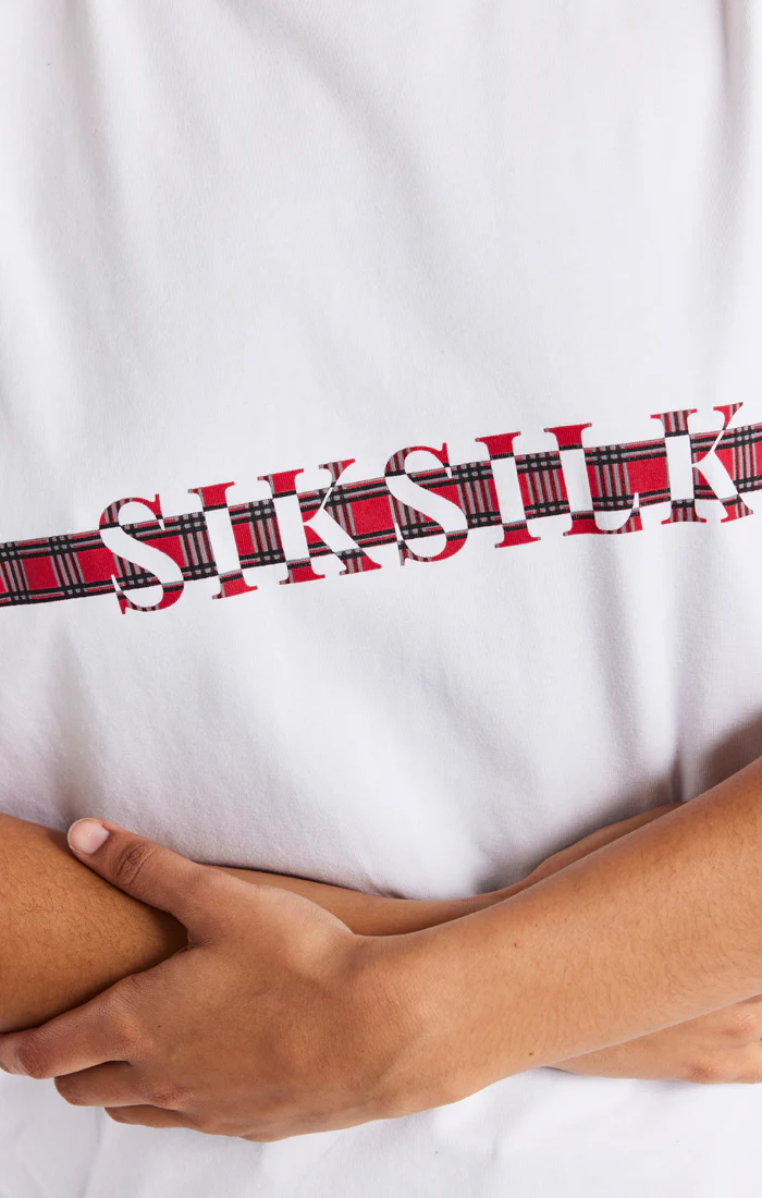 White Tartan Print Logo T-Shirt - Image 2