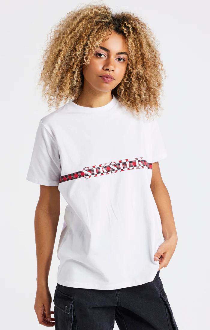 White Tartan Print Logo T-Shirt - Image 3