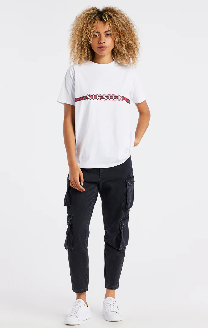 White Tartan Print Logo T-Shirt - Image 4