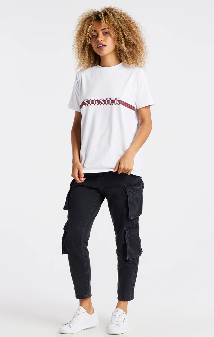 White Tartan Print Logo T-Shirt - Image 5
