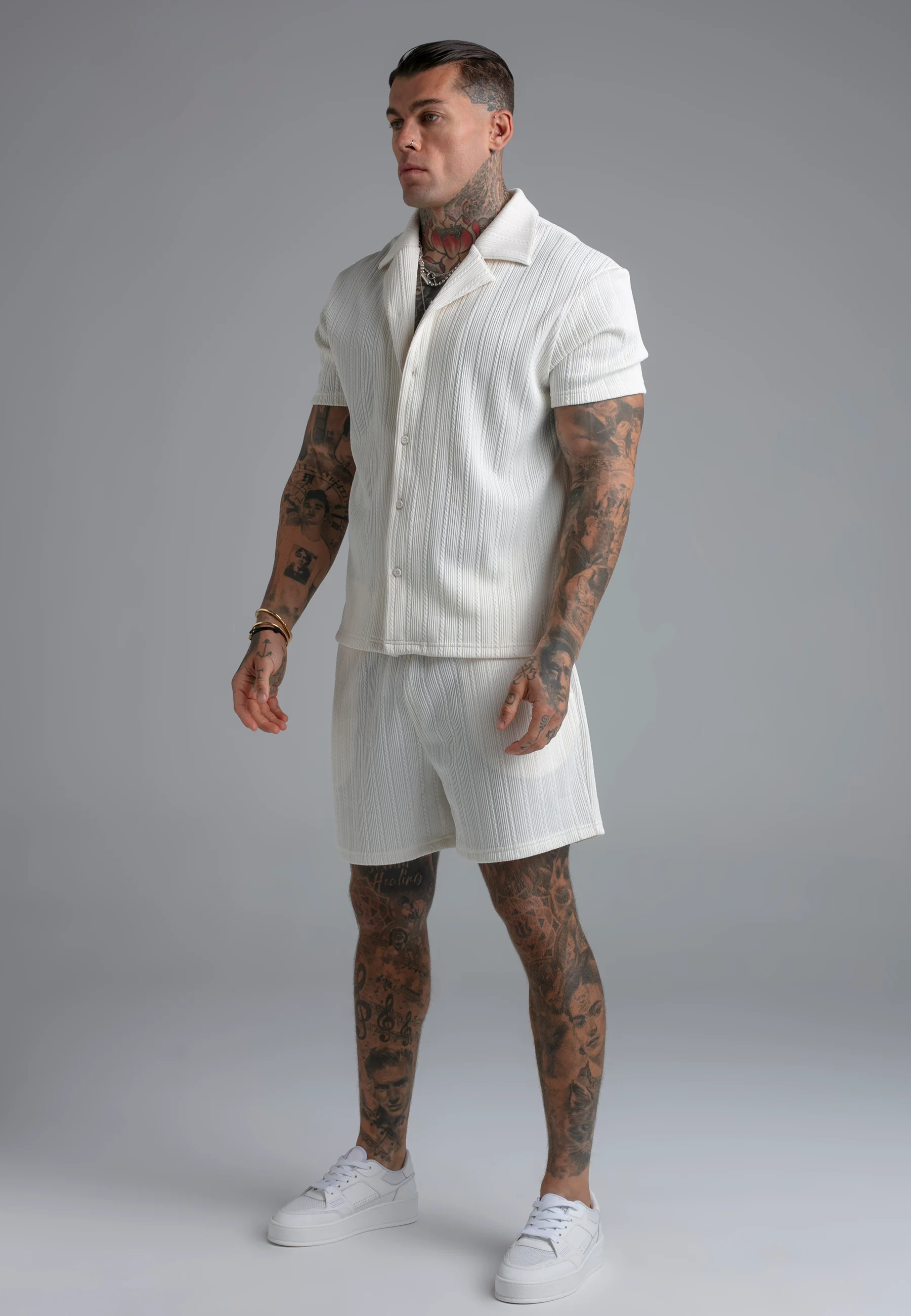 Ecru Textured Shorts - Image 4