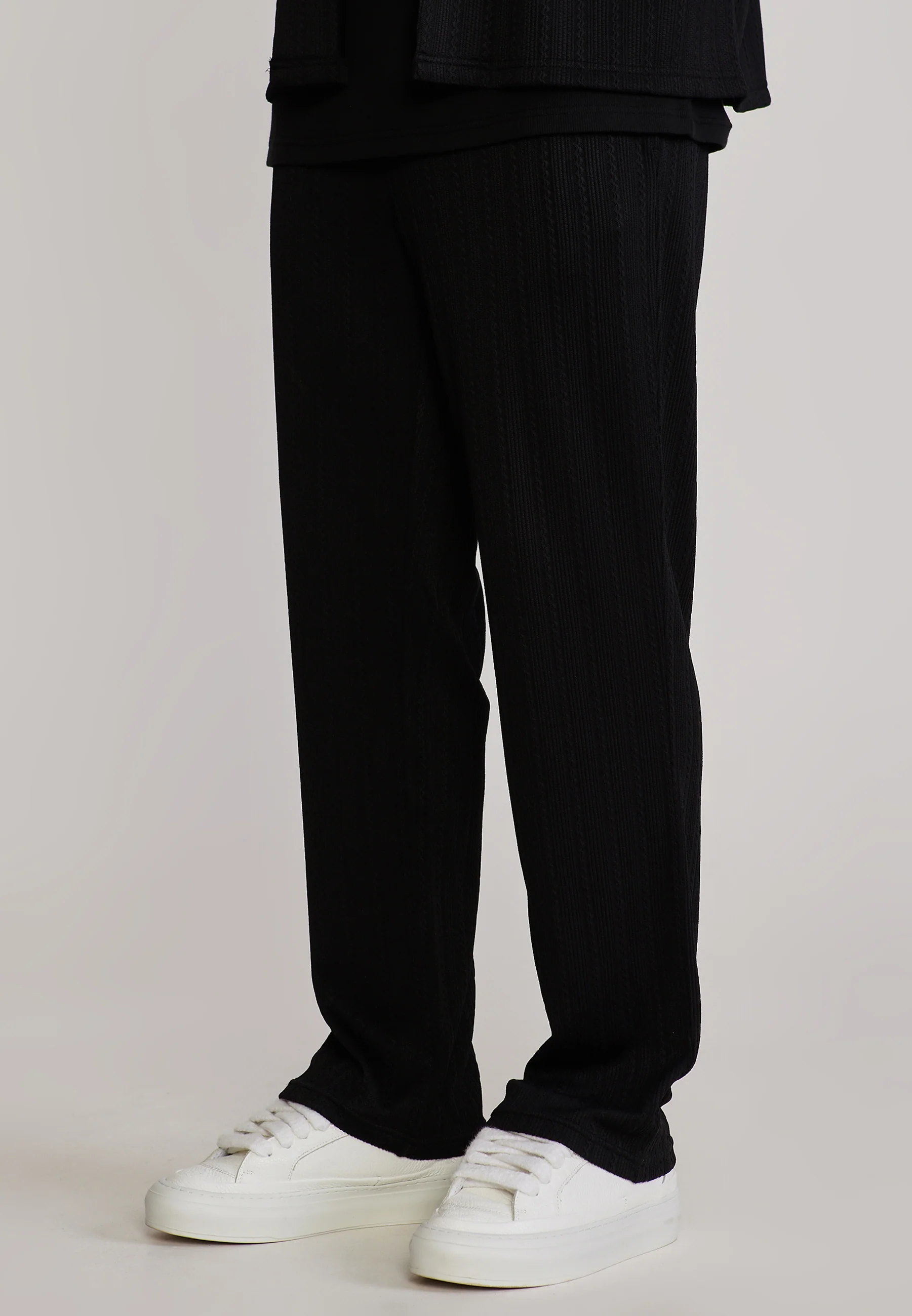 Black Textured Track Pants