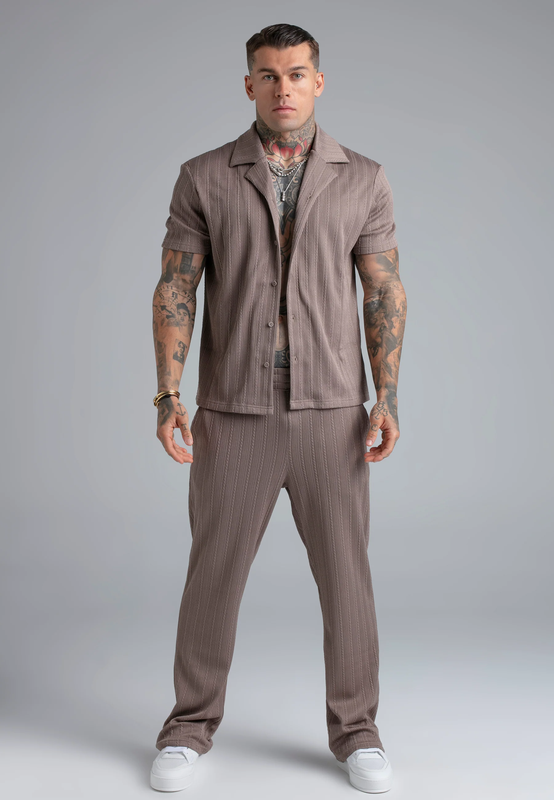 Brown Textured Track Pants - Image 2