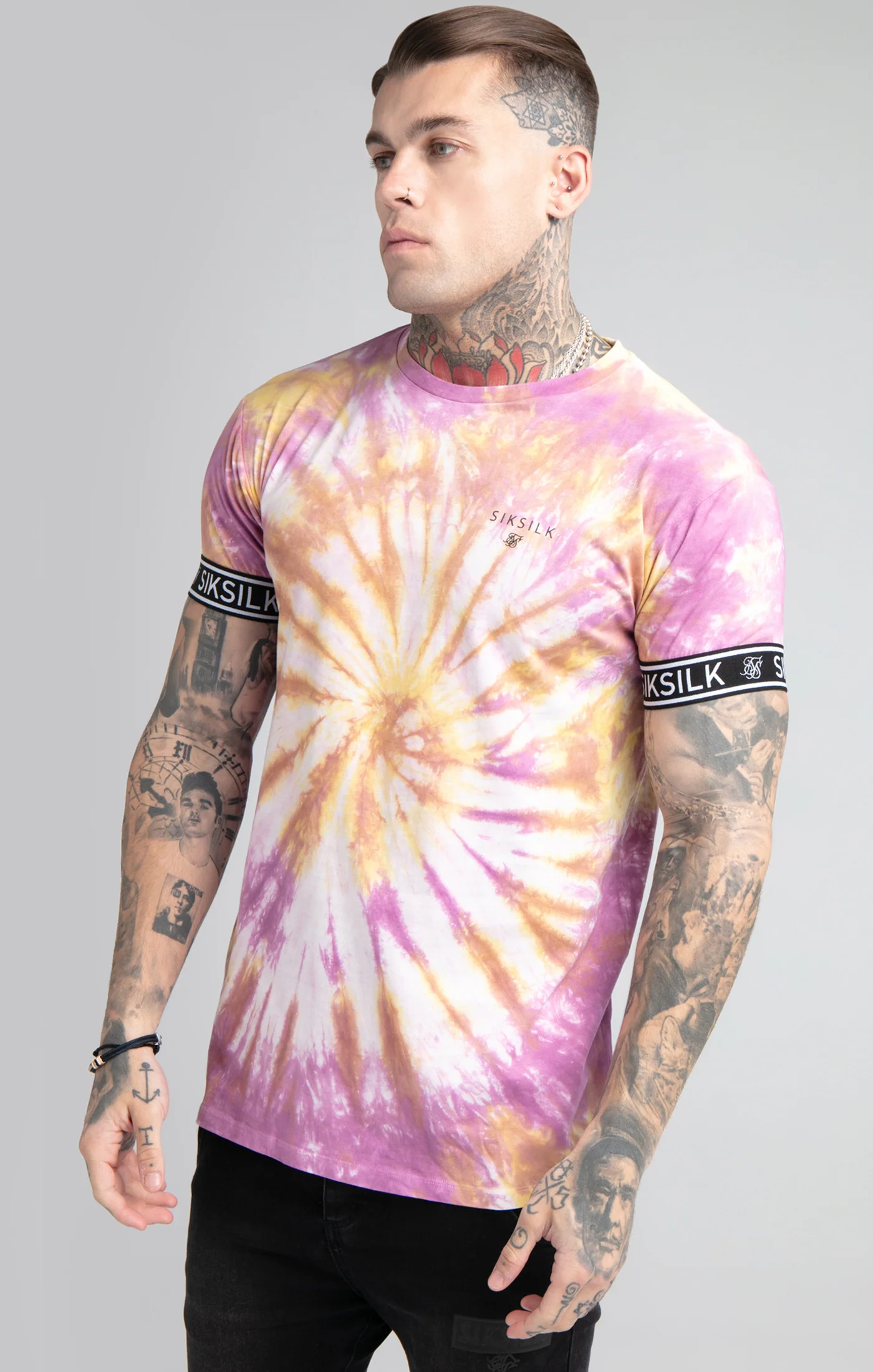 Pink Tie Dye Elastic Cuff T-Shirt