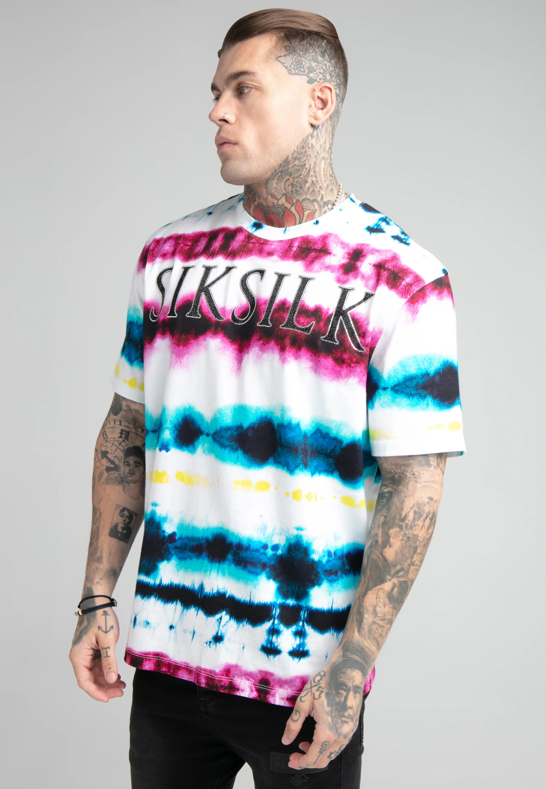 White Tie Dye Rhinestone Oversized T-Shirt