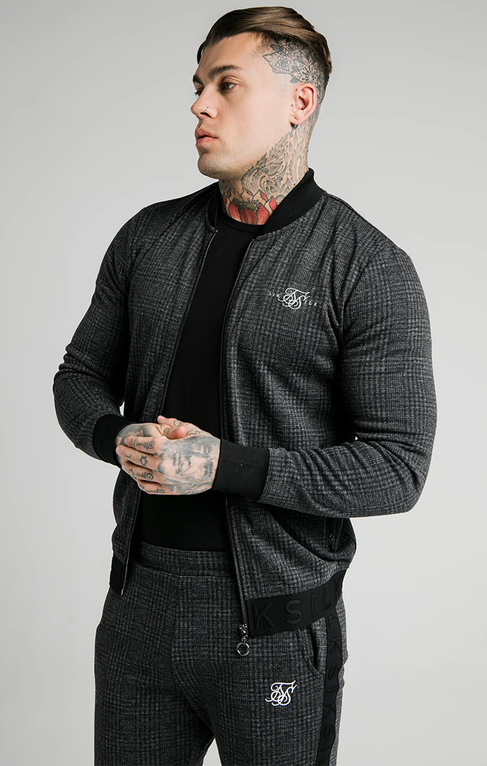 SikSilk Tonal Check Bomber – Grey