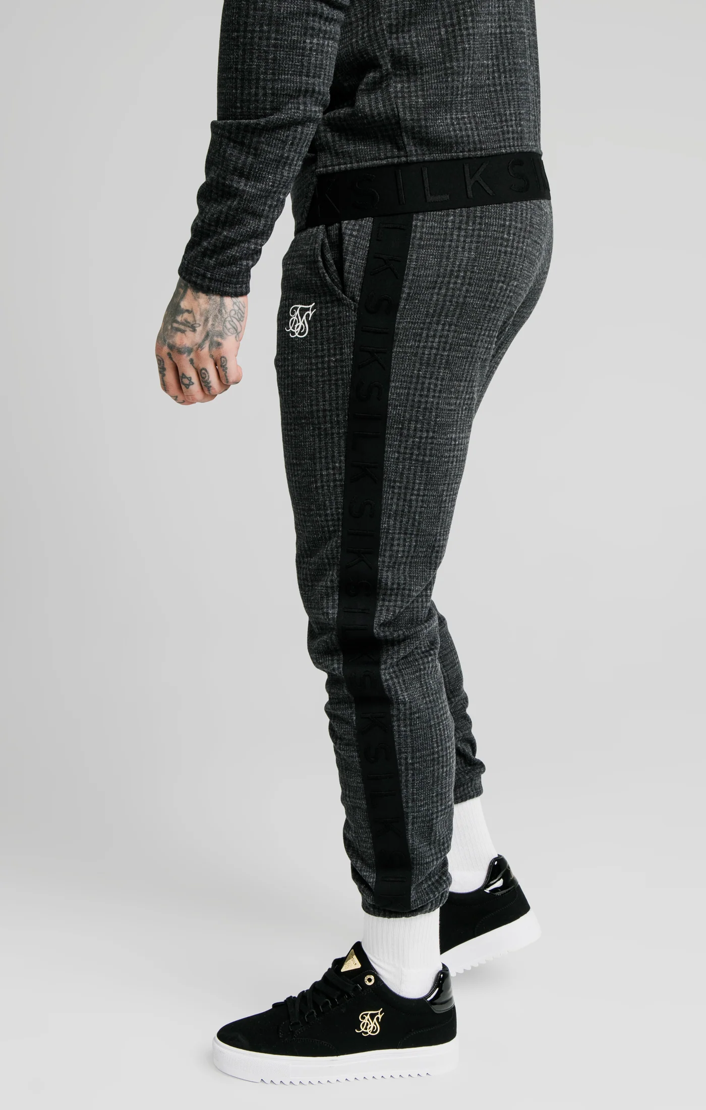 SikSilk Tonal Check Cuffed Pant – Grey - Image 4