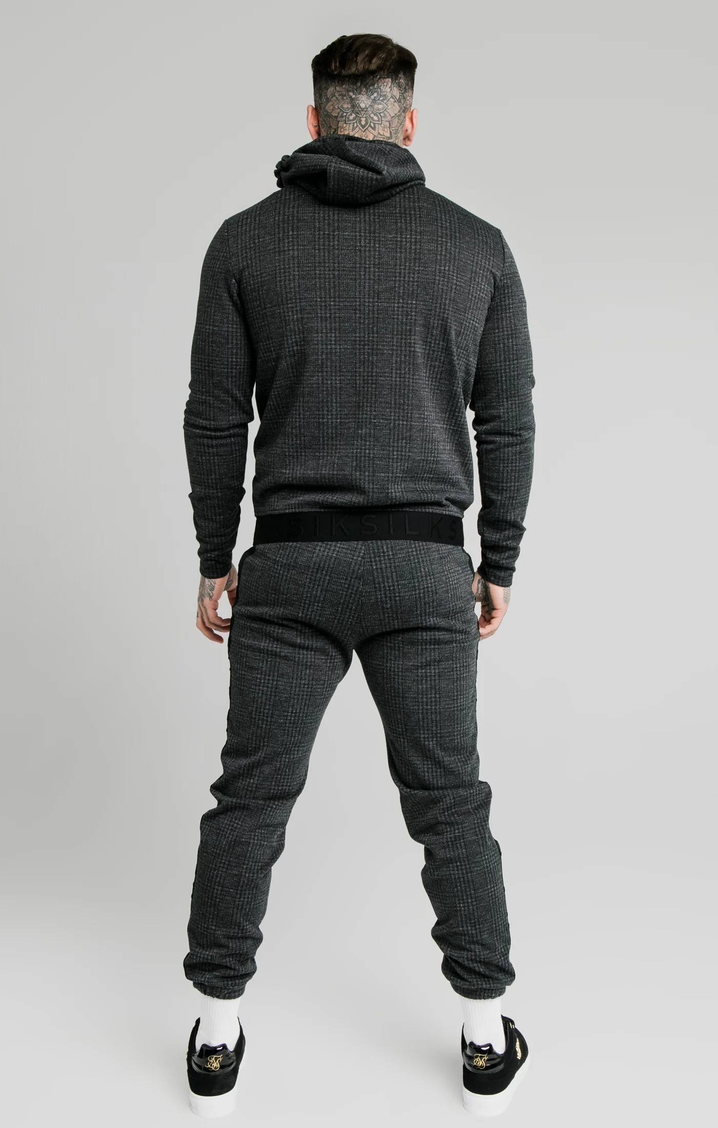 SikSilk Tonal Check Cuffed Pant – Grey - Image 5