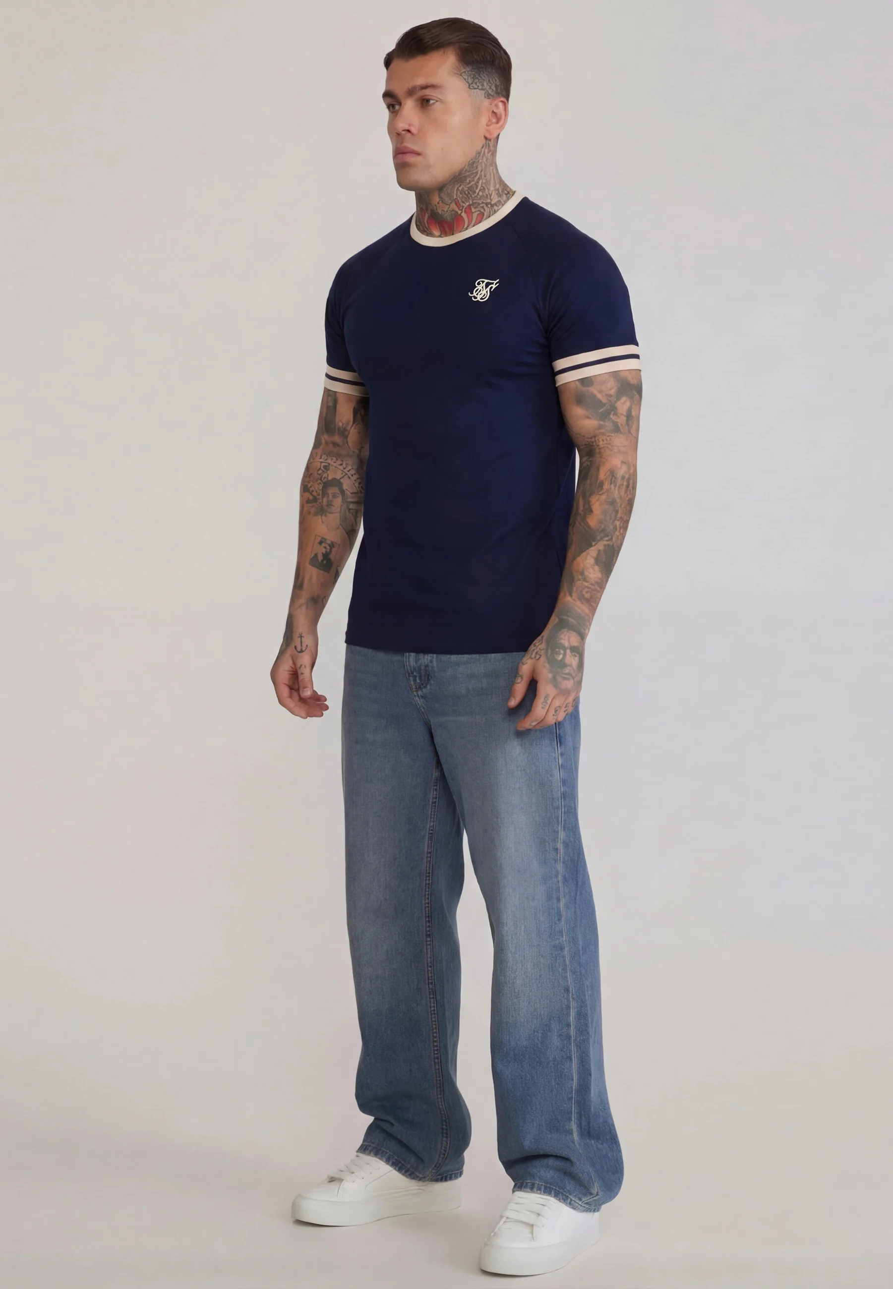 Navy and Ecru Tournament T-Shirt - Image 4