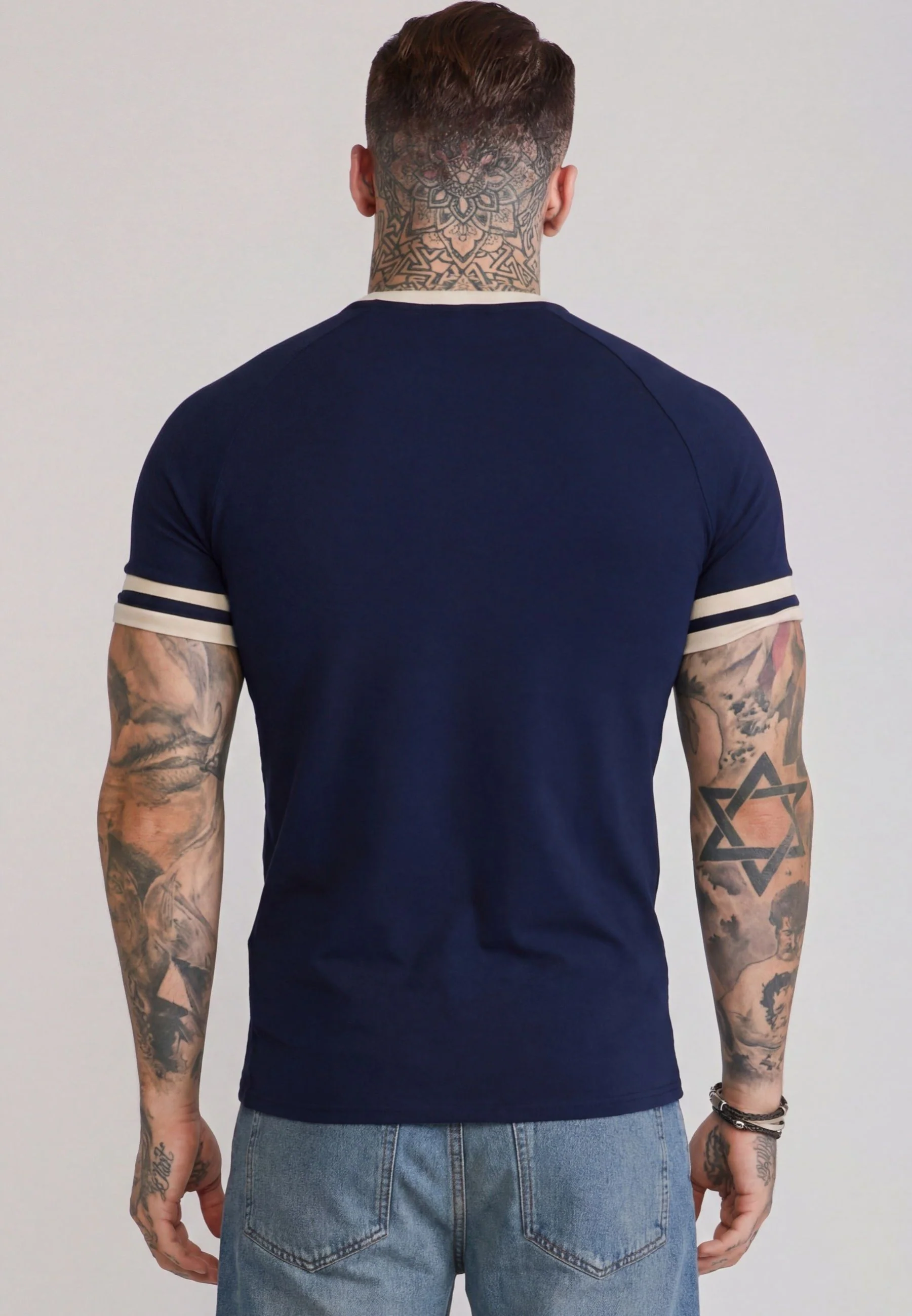 Navy and Ecru Tournament T-Shirt - Image 5