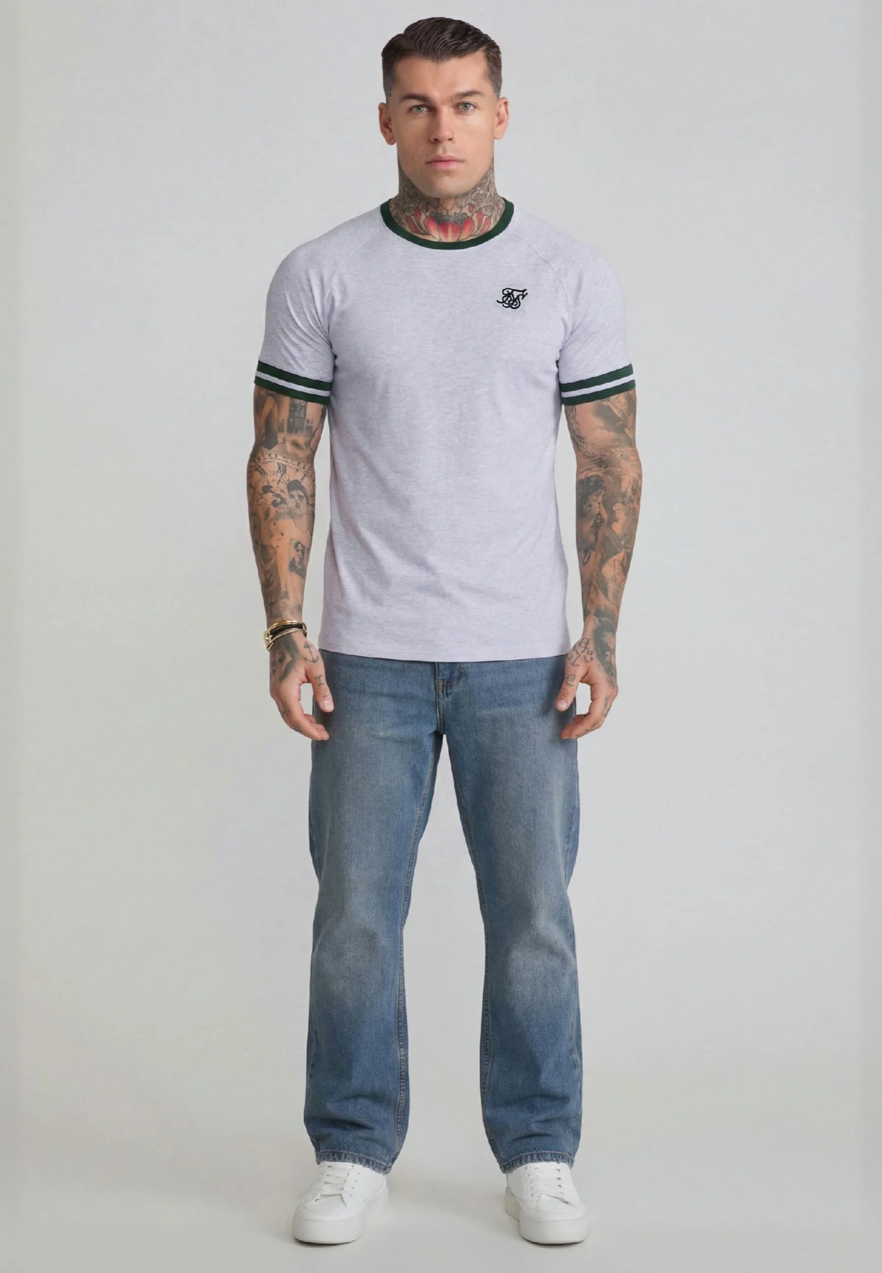 Grey Marl and Green Tournament T-Shirt - Image 3