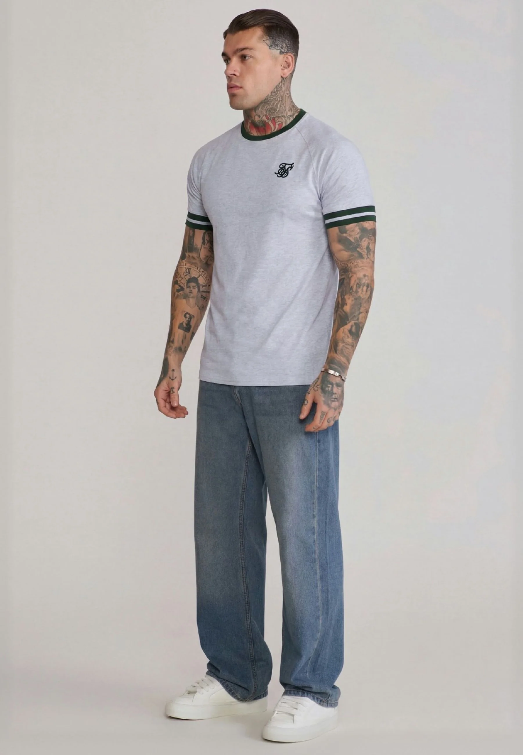 Grey Marl and Green Tournament T-Shirt - Image 4