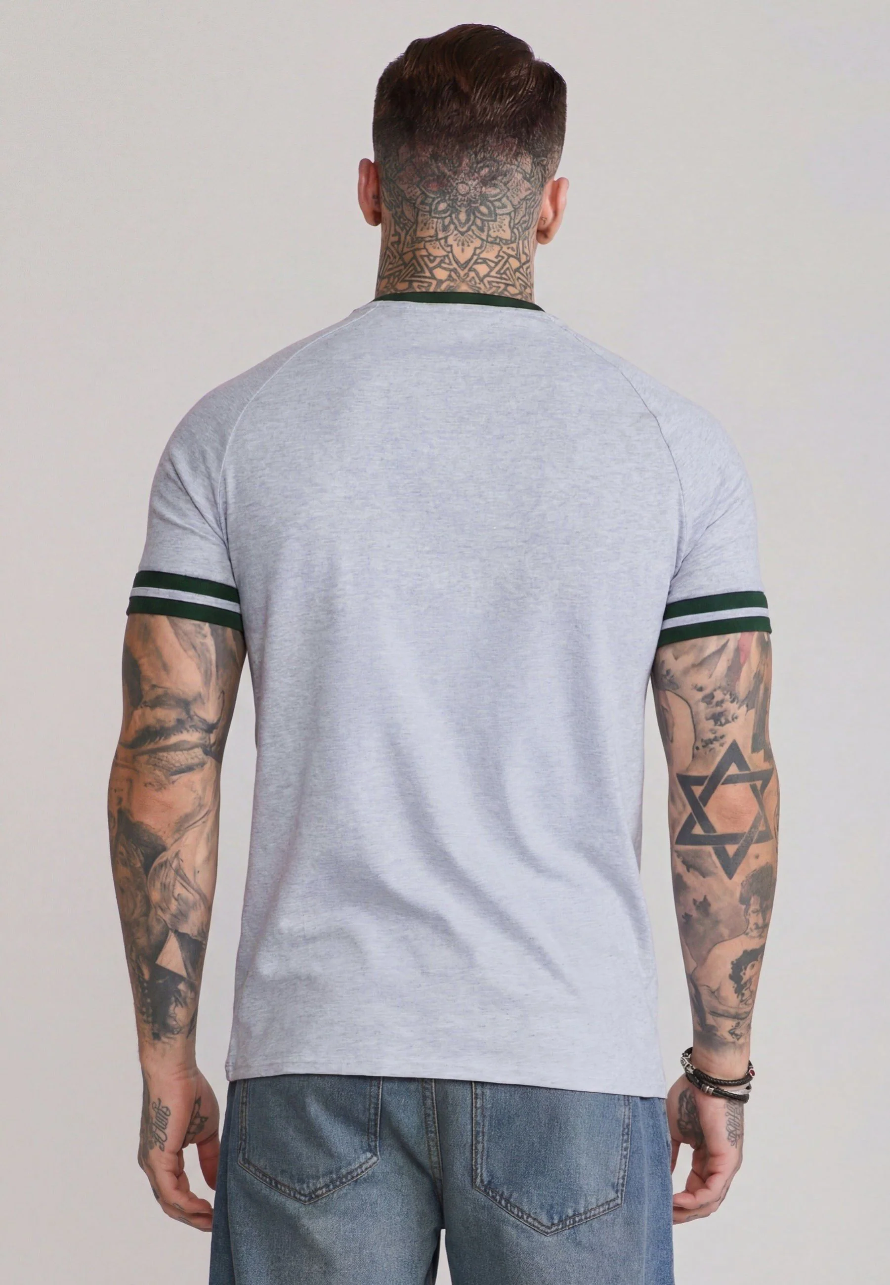 Grey Marl and Green Tournament T-Shirt - Image 5
