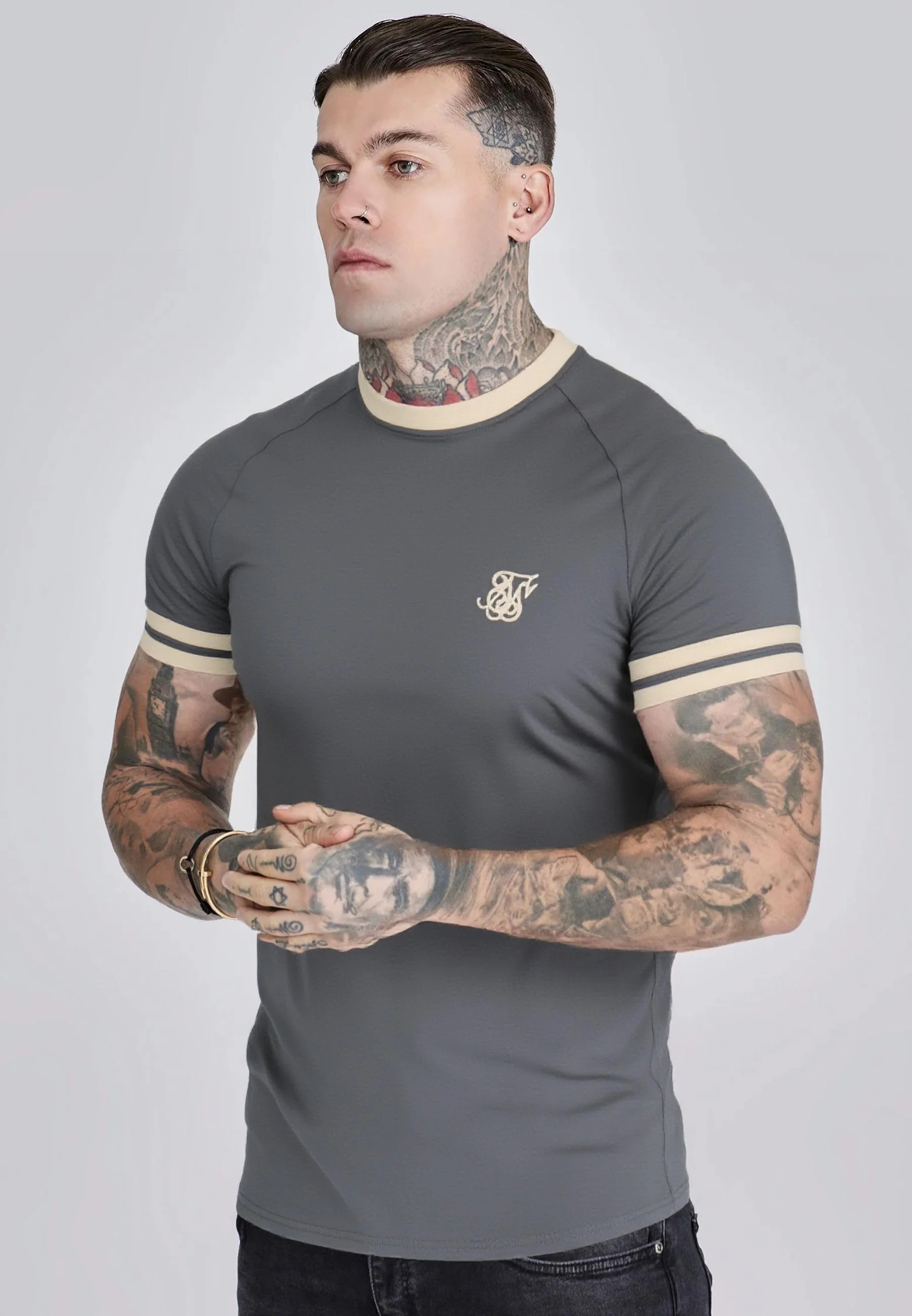 Grey and  Ecru Tournament T-Shirt