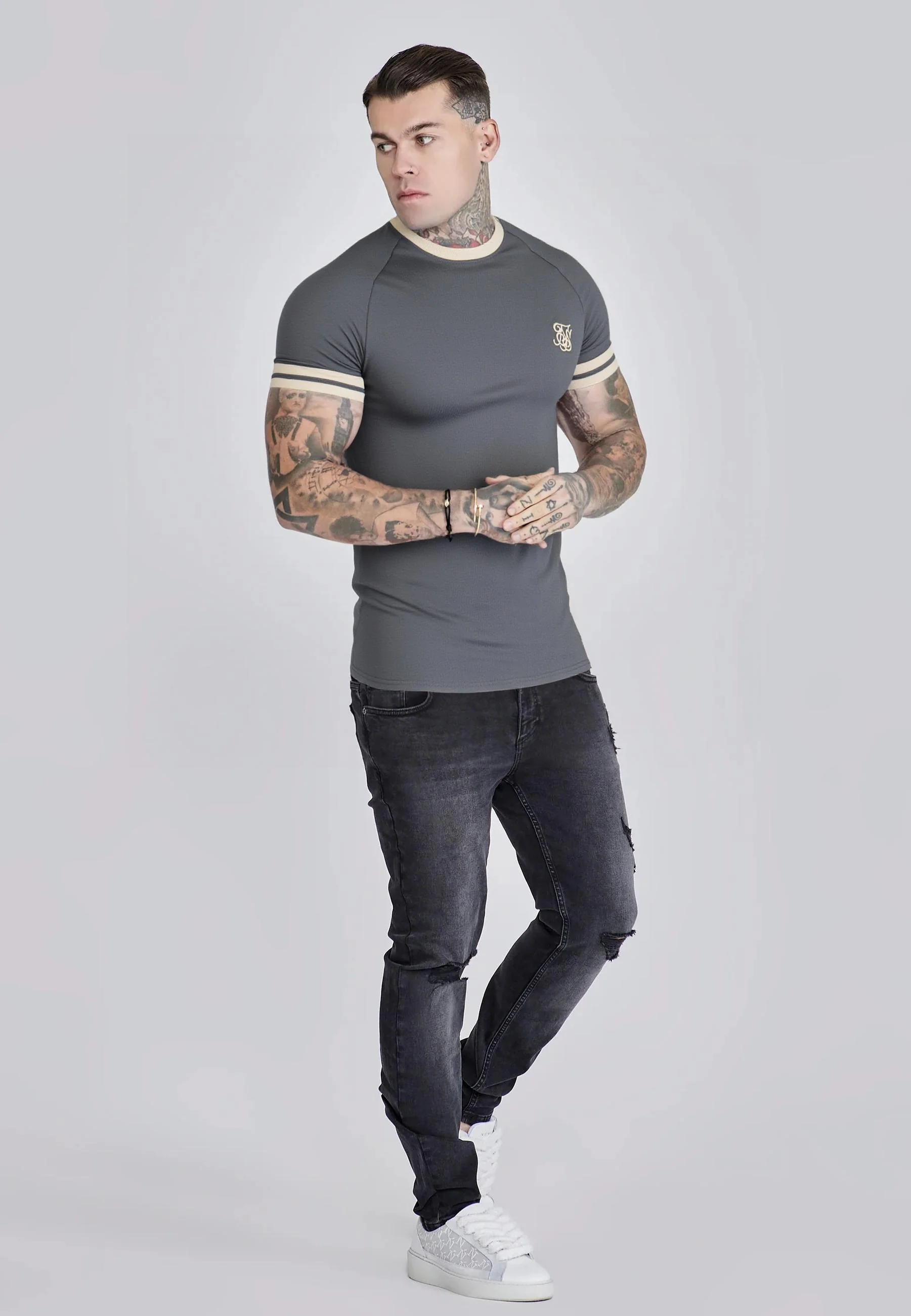 Grey and  Ecru Tournament T-Shirt - Image 3