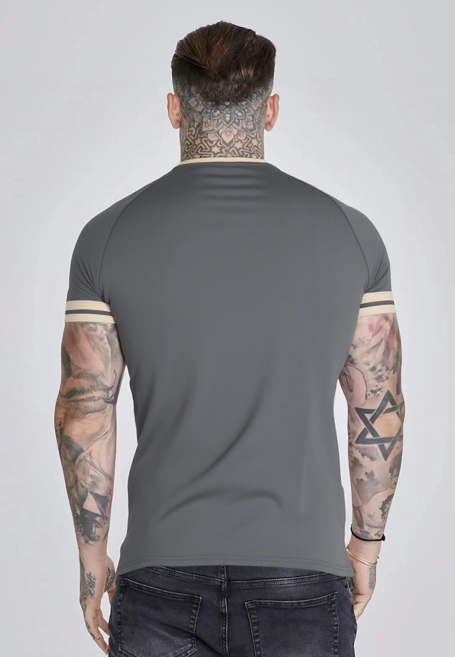 Grey and  Ecru Tournament T-Shirt - Image 4