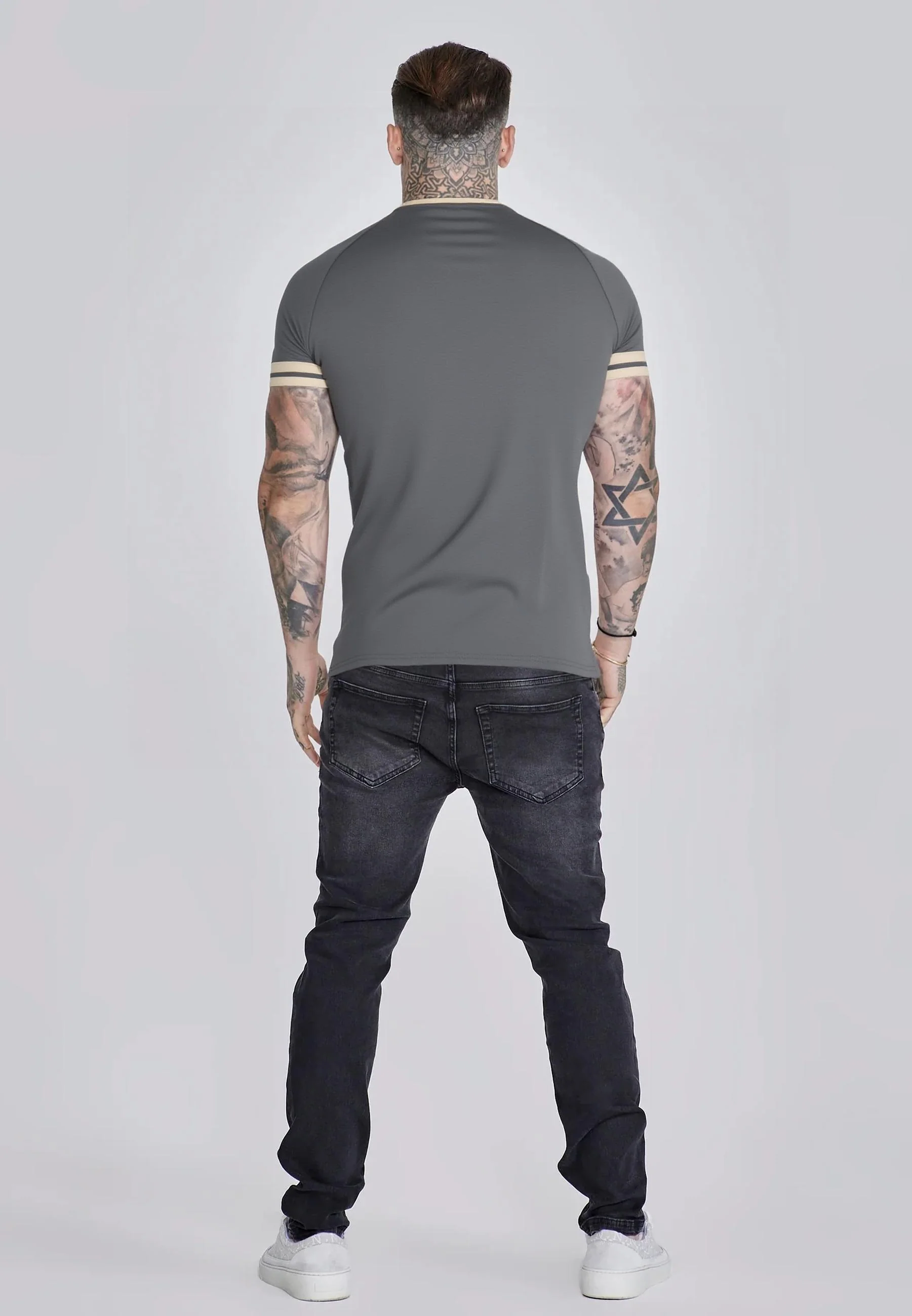 Grey and  Ecru Tournament T-Shirt - Image 5
