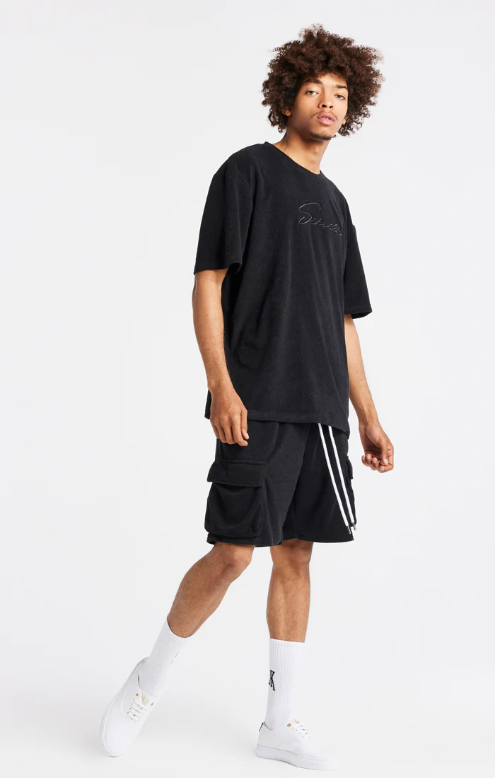 Black Towelling Cargo Short - Image 2