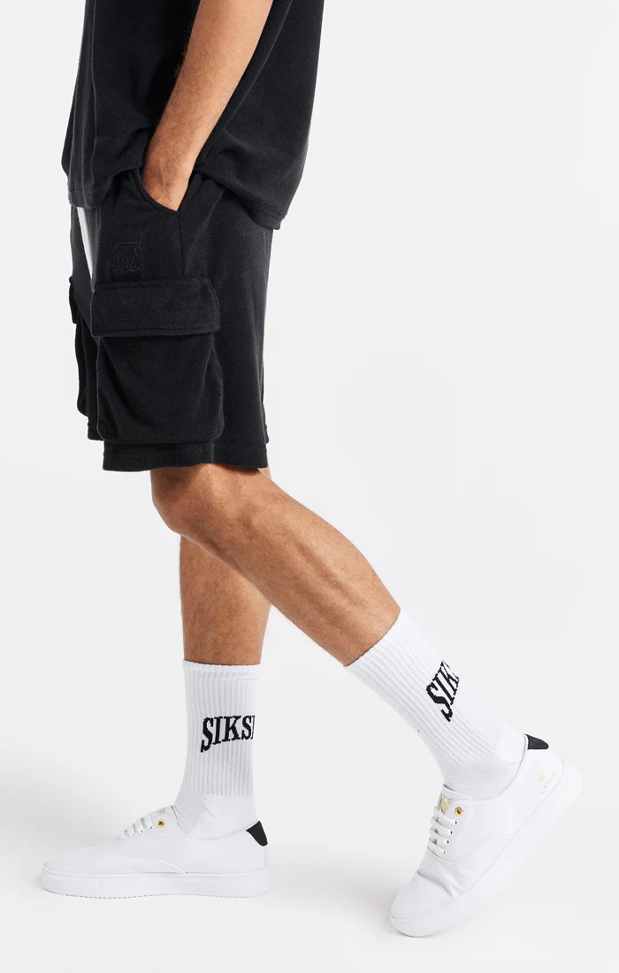 Black Towelling Cargo Short - Image 4