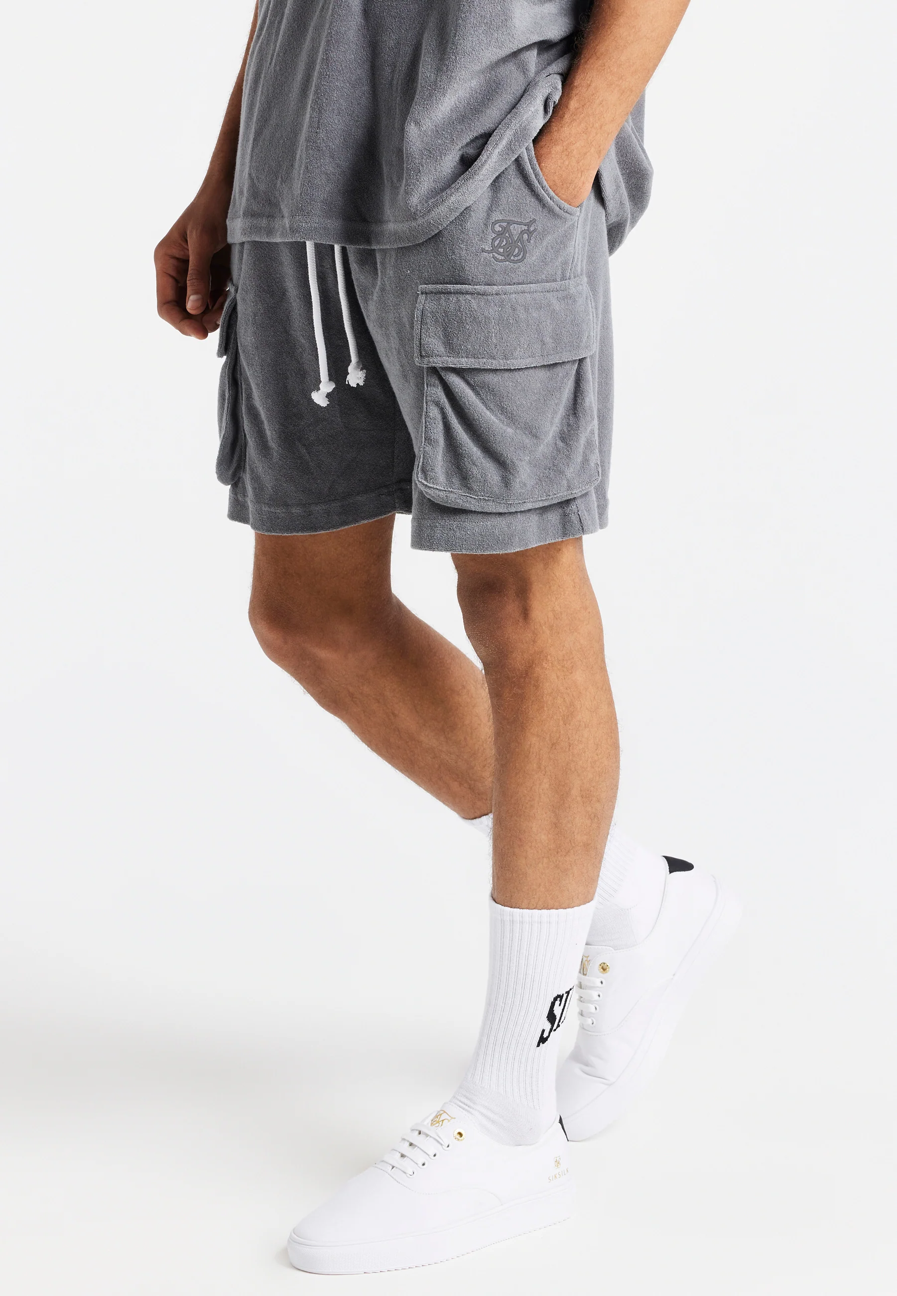 Grey Towelling Cargo Short