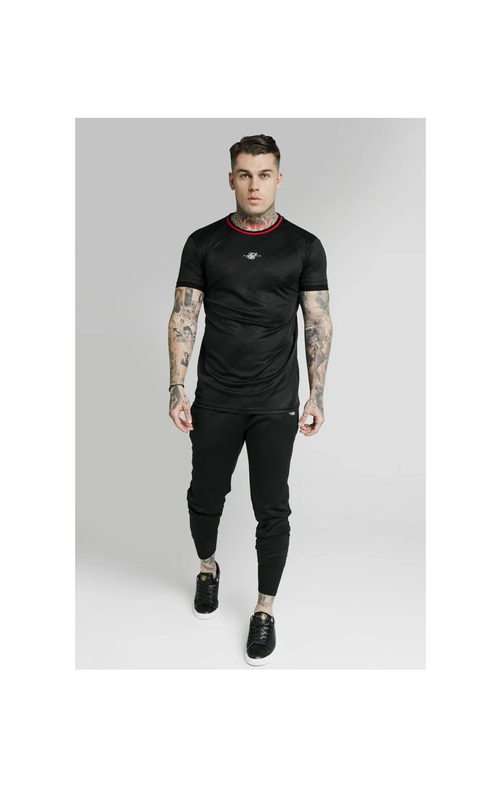 SikSilk Tranquil Jacquard Tee - Black - Image 4