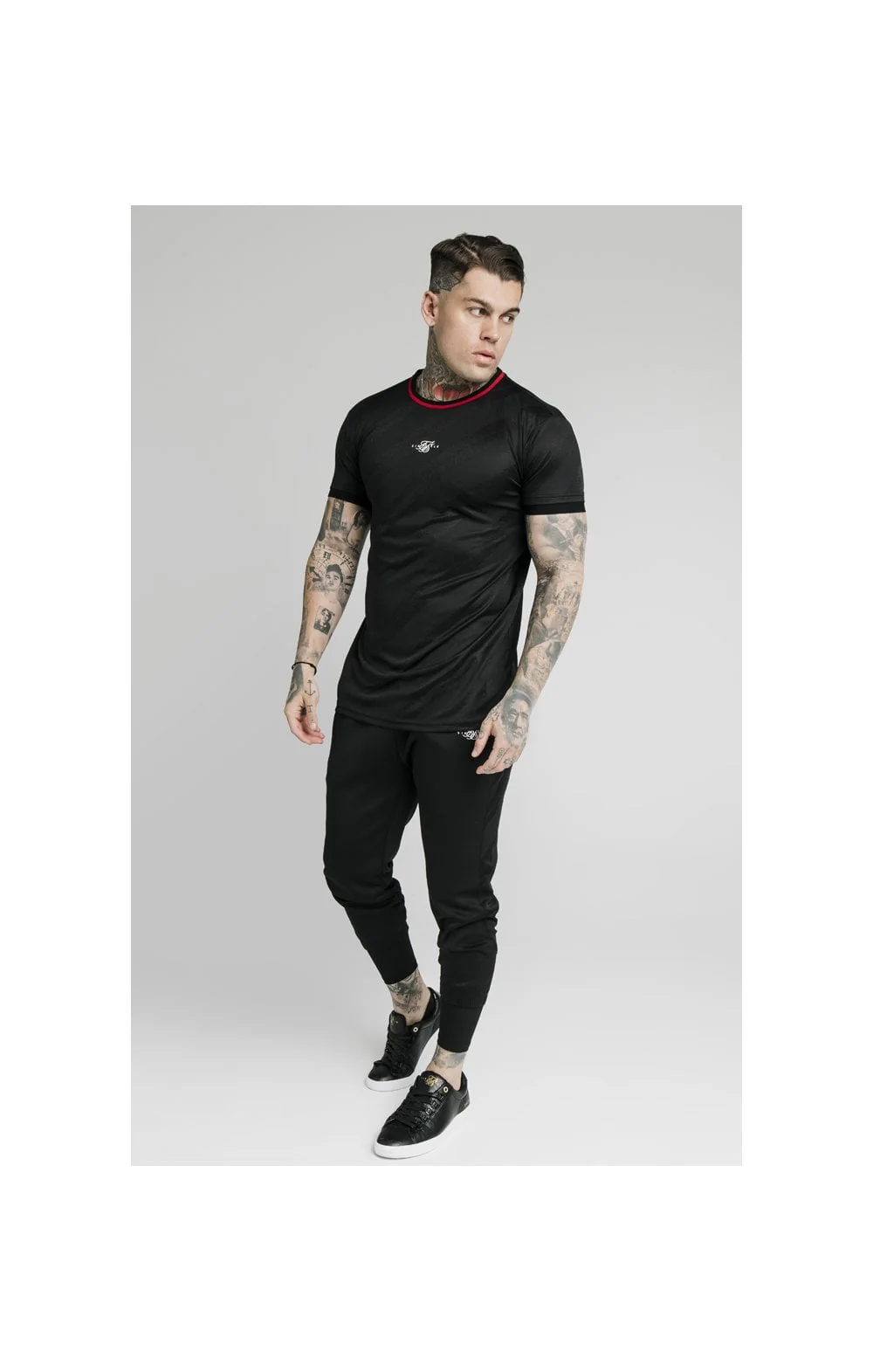 SikSilk Tranquil Jacquard Tee - Black - Image 5