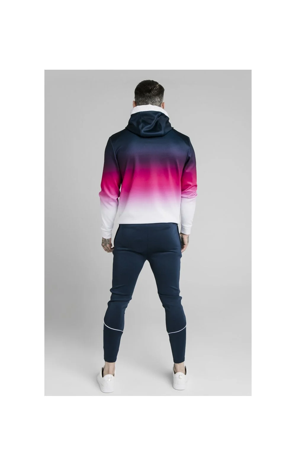 SikSilk Tri-Fade Overhead Hoodie - Navy,Pink & White - Image 5