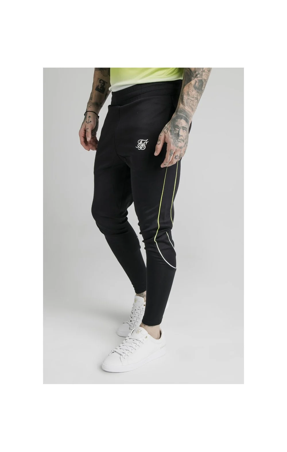 SikSilk Tri Fade Tape Track Pants - Black,Fluro & White