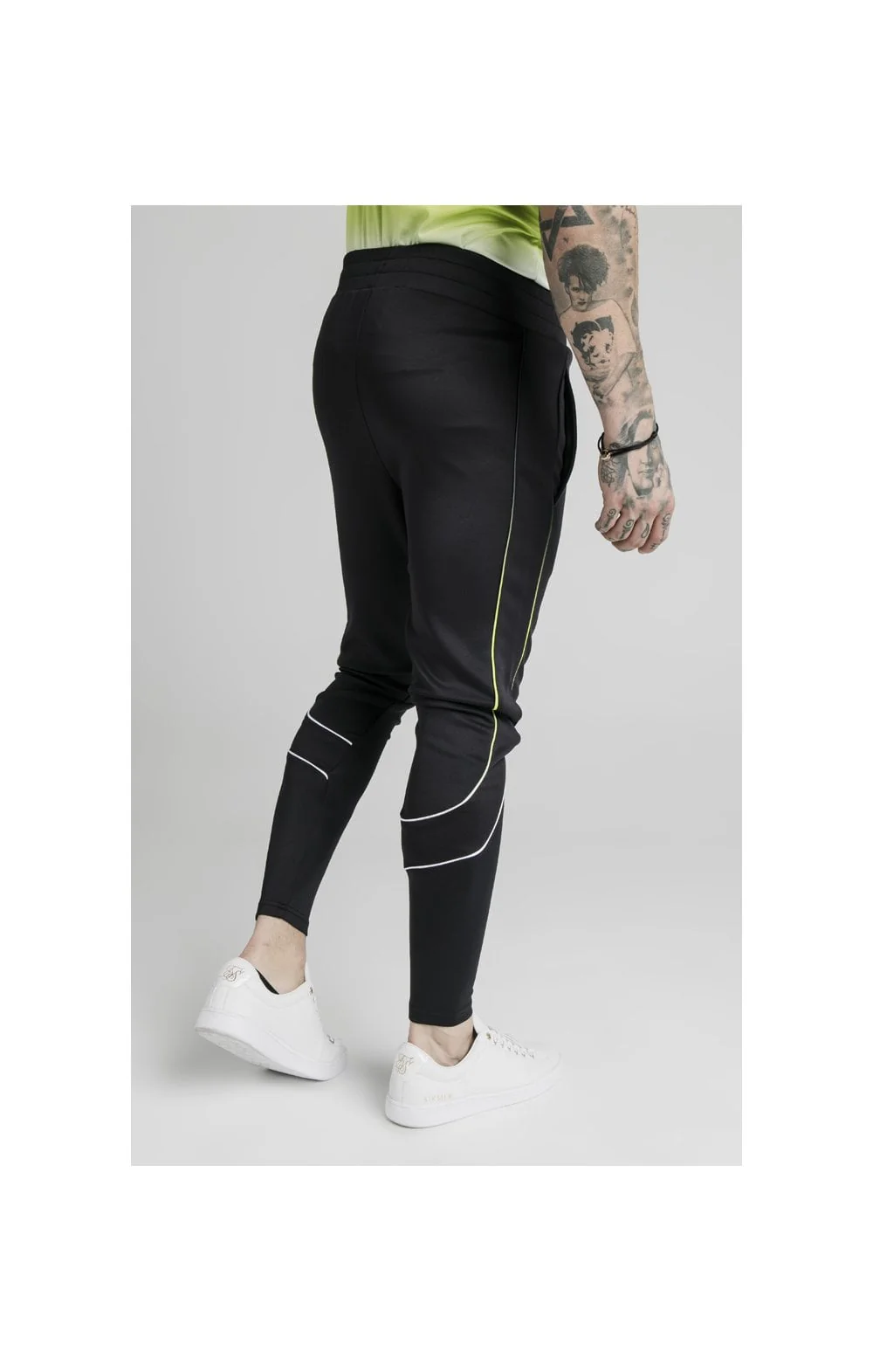 SikSilk Tri Fade Tape Track Pants - Black,Fluro & White - Image 4