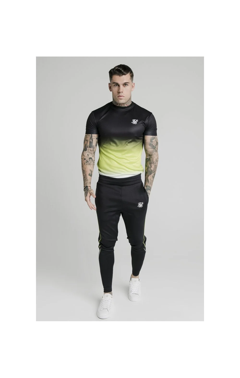 SikSilk Tri Fade Tape Track Pants - Black,Fluro & White - Image 5