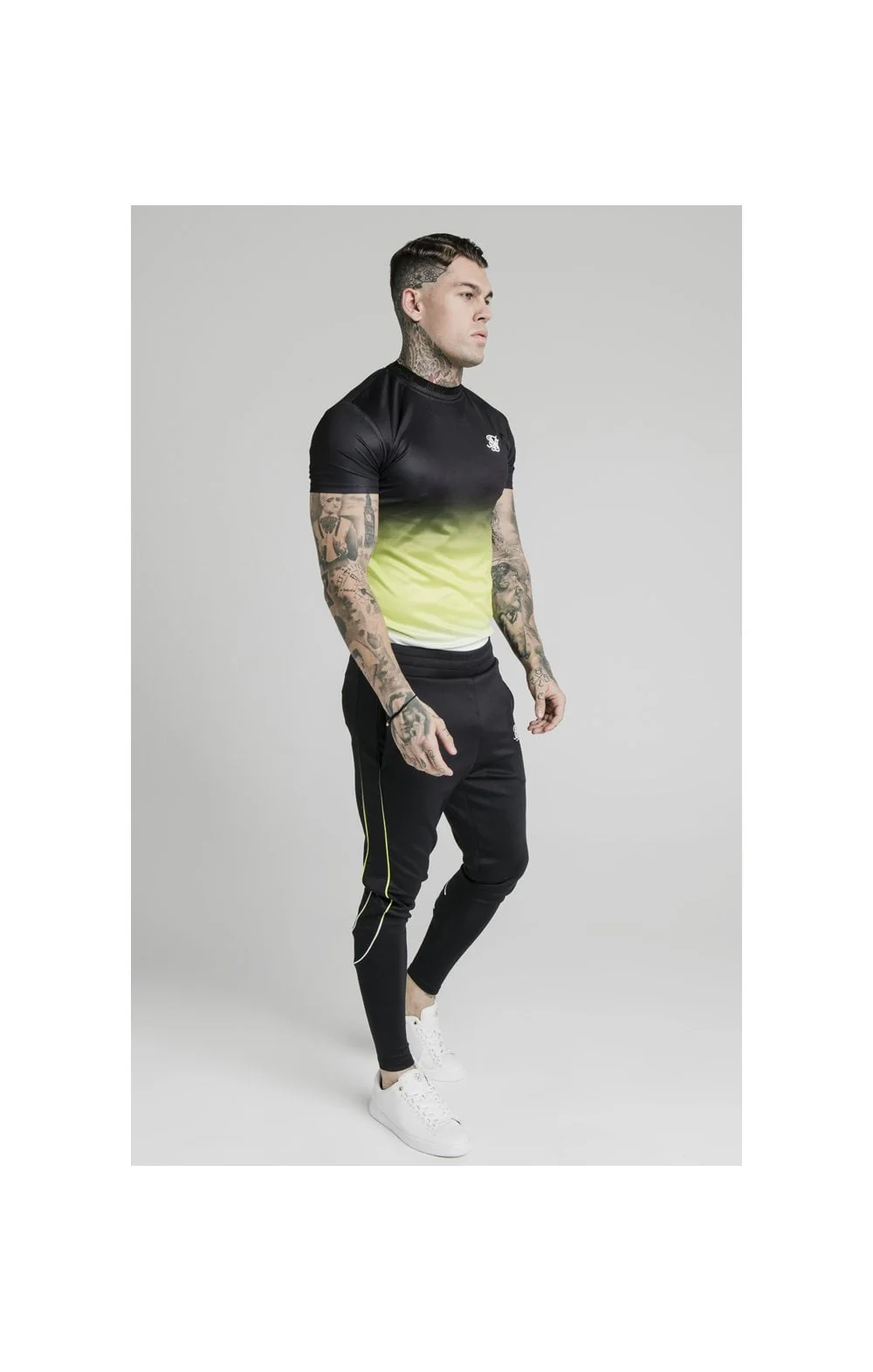 SikSilk Tri Fade Tape Track Pants - Black,Fluro & White - Image 7