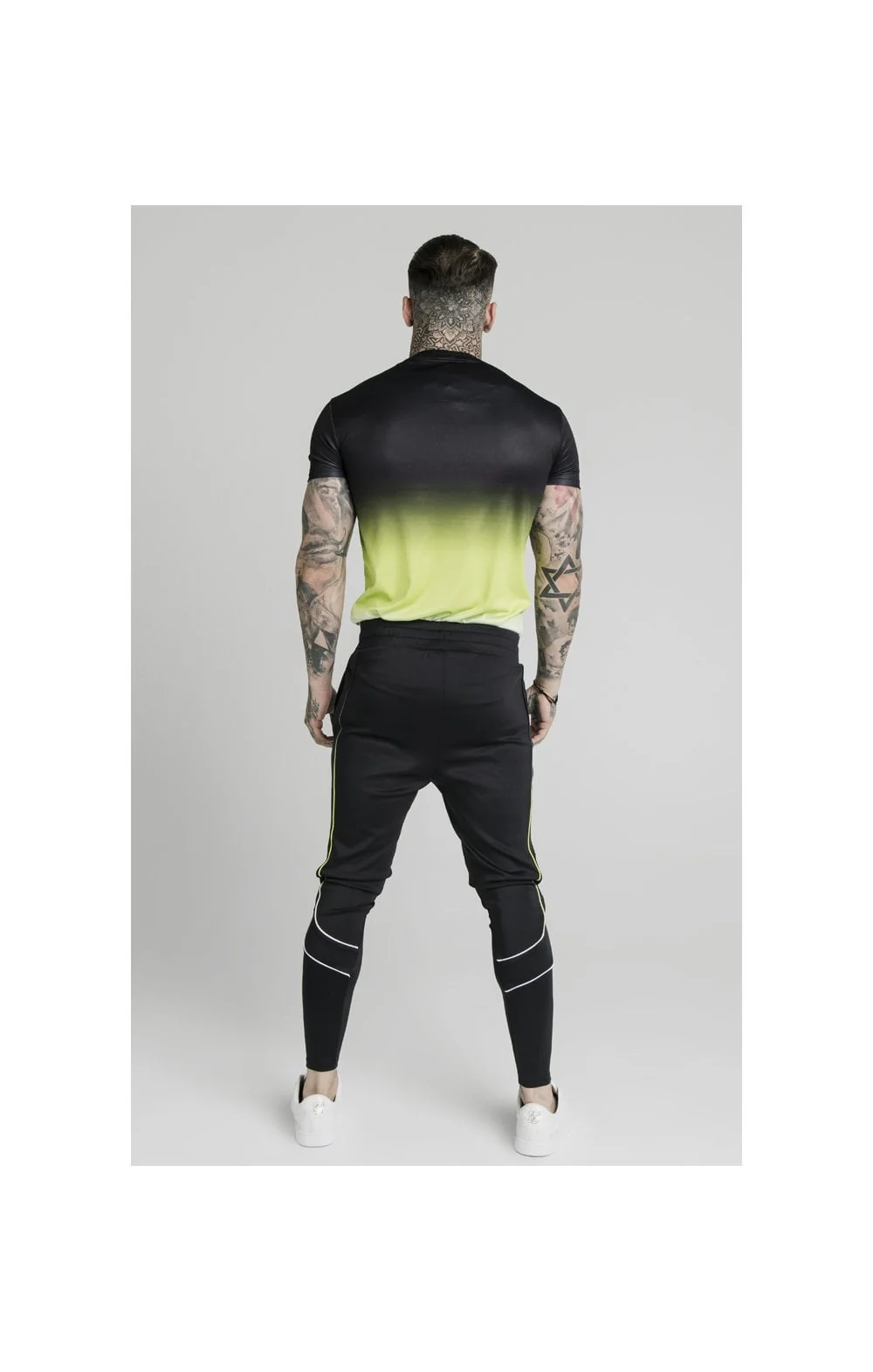 SikSilk Tri Fade Tape Track Pants - Black,Fluro & White - Image 8