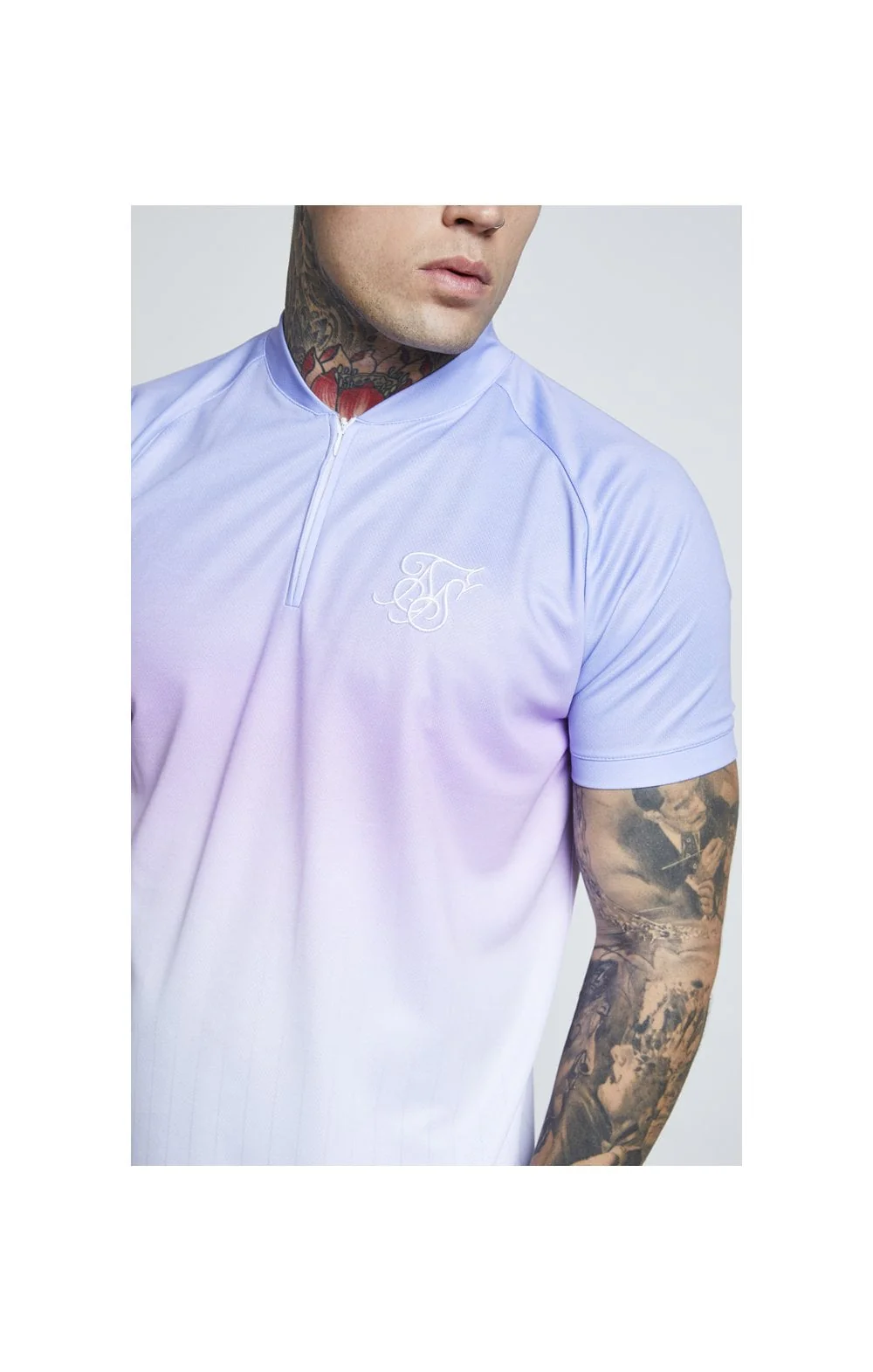 SikSilk Triple Fade Baseball Tee - Blue,Lilac & White