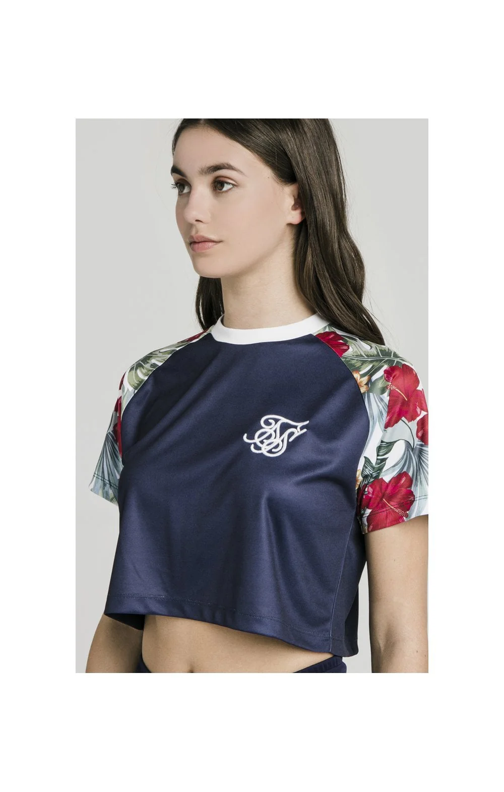 SikSilk Tropical Print Crop T-Shirt – Eclipse & Tropical - Image 3