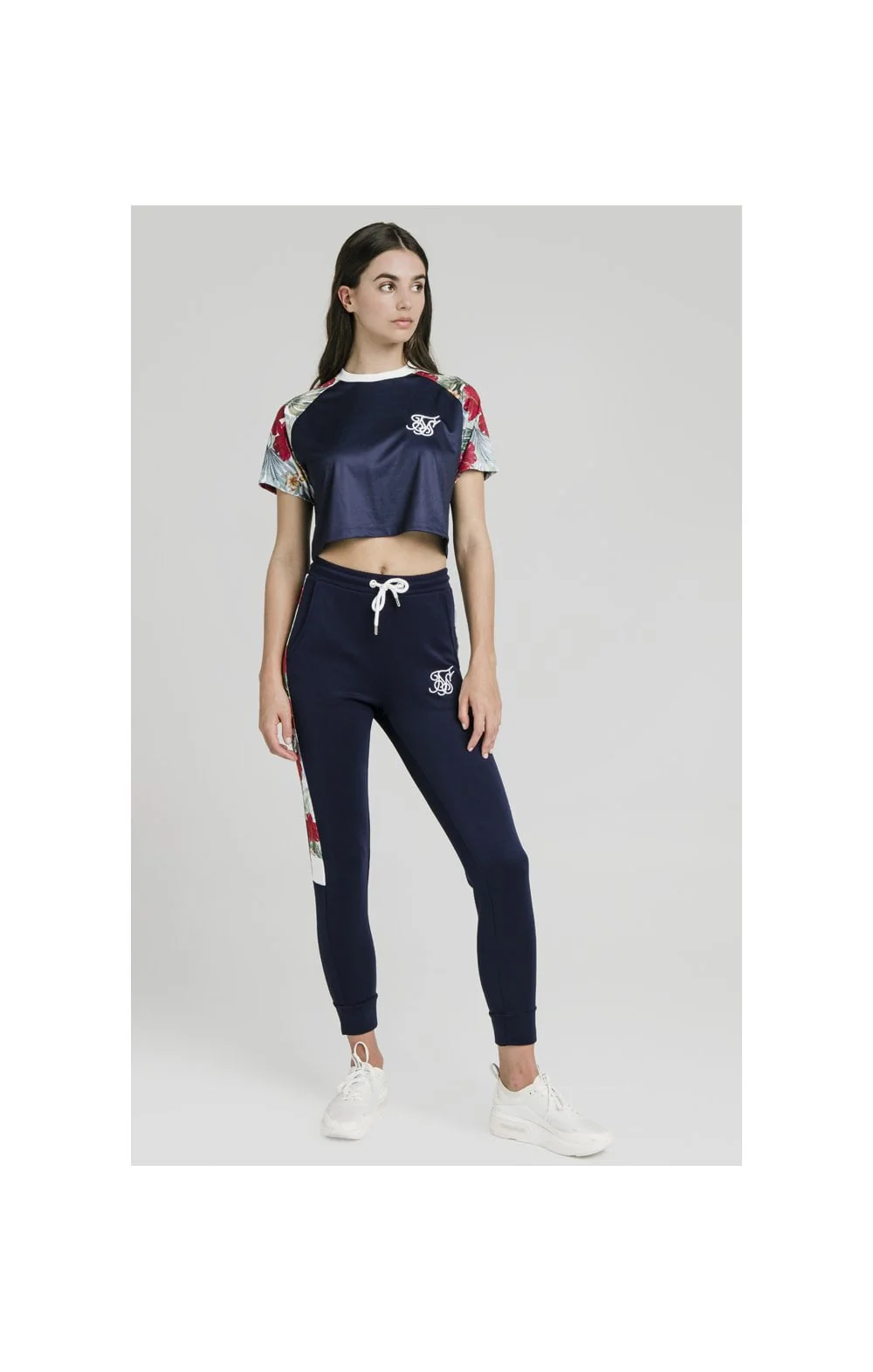 SikSilk Tropical Print Crop T-Shirt – Eclipse & Tropical - Image 4
