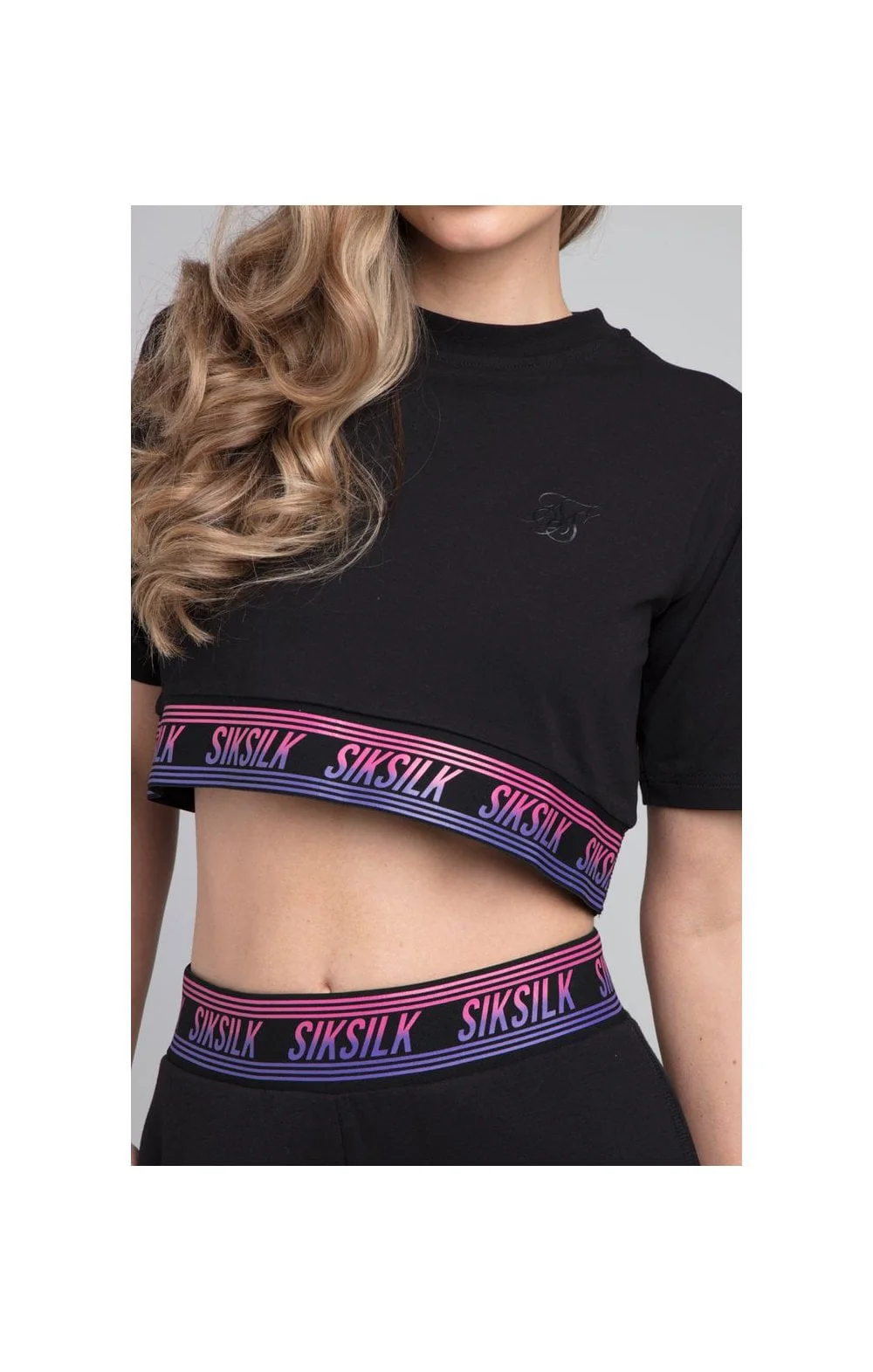 SikSilk Twilight Fade Crop Tee - Black - Image 2