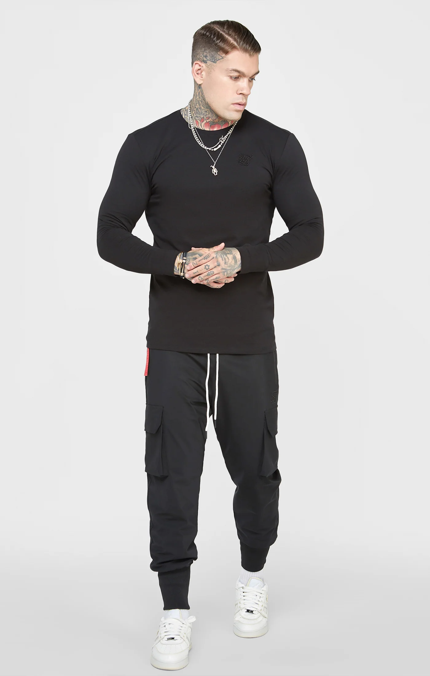 Black Long Sleeve Muscle Fit T-Shirt - Image 3