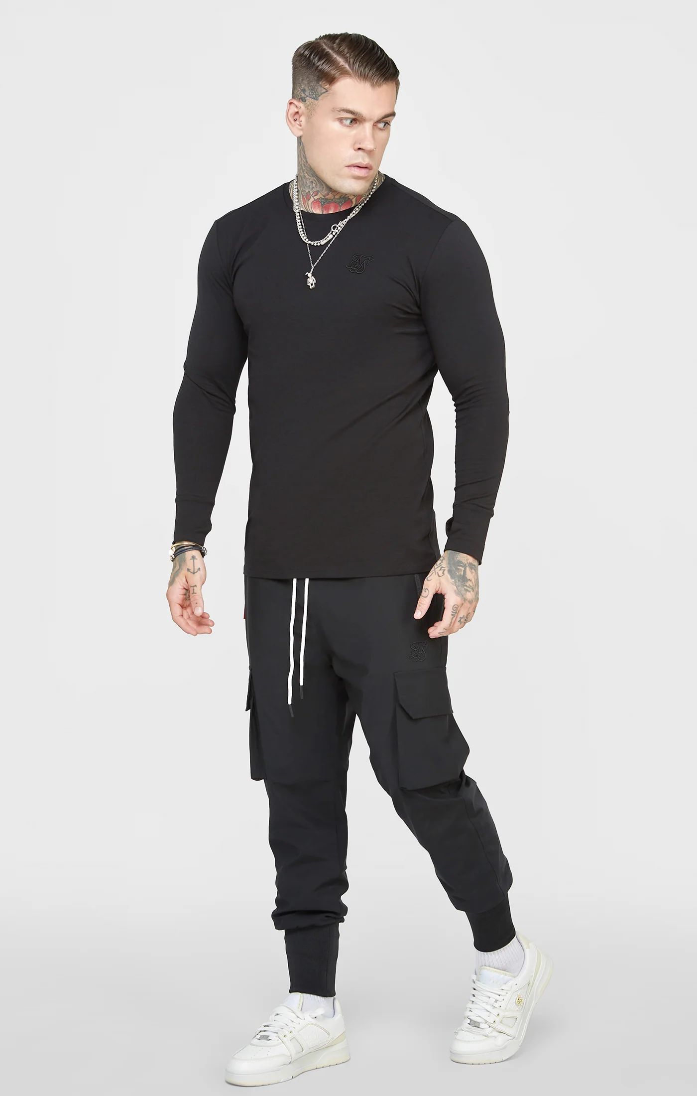 Black Long Sleeve Muscle Fit T-Shirt - Image 4