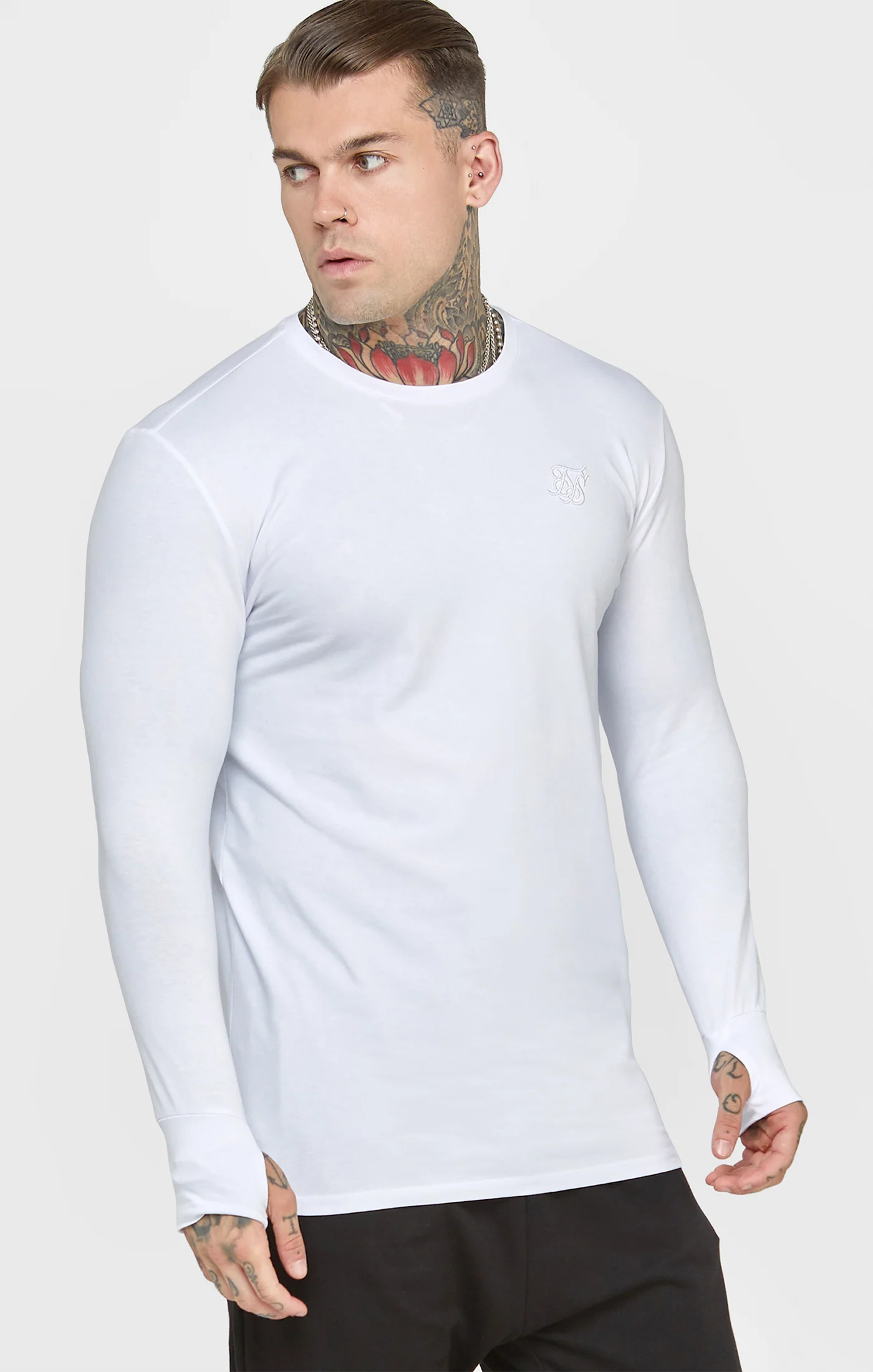 White Long Sleeve Muscle Fit T-Shirt