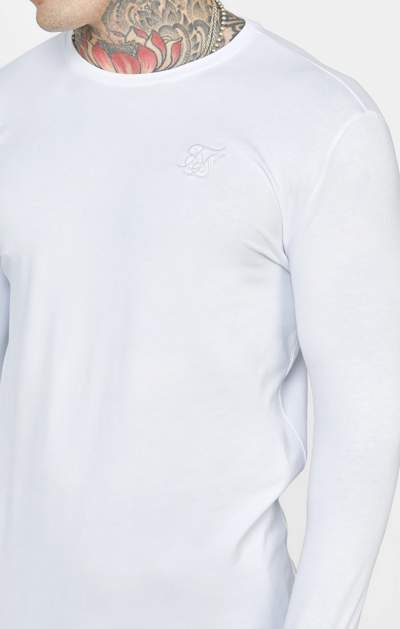 White Long Sleeve Muscle Fit T-Shirt - Image 2