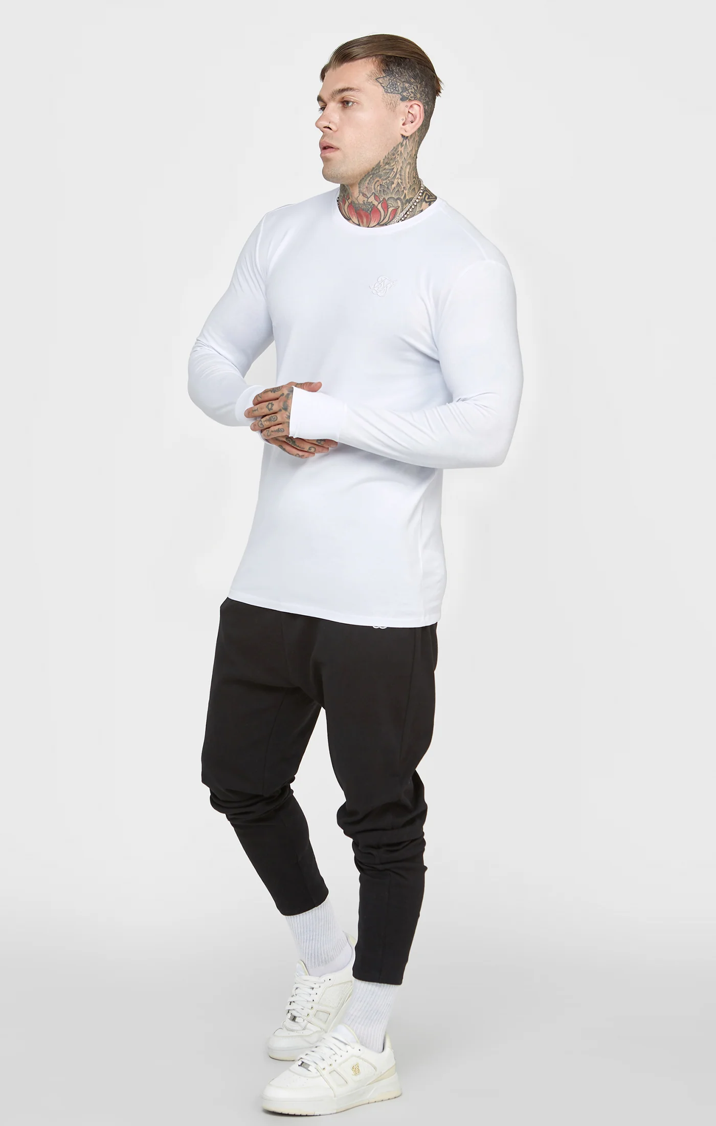 White Long Sleeve Muscle Fit T-Shirt - Image 3