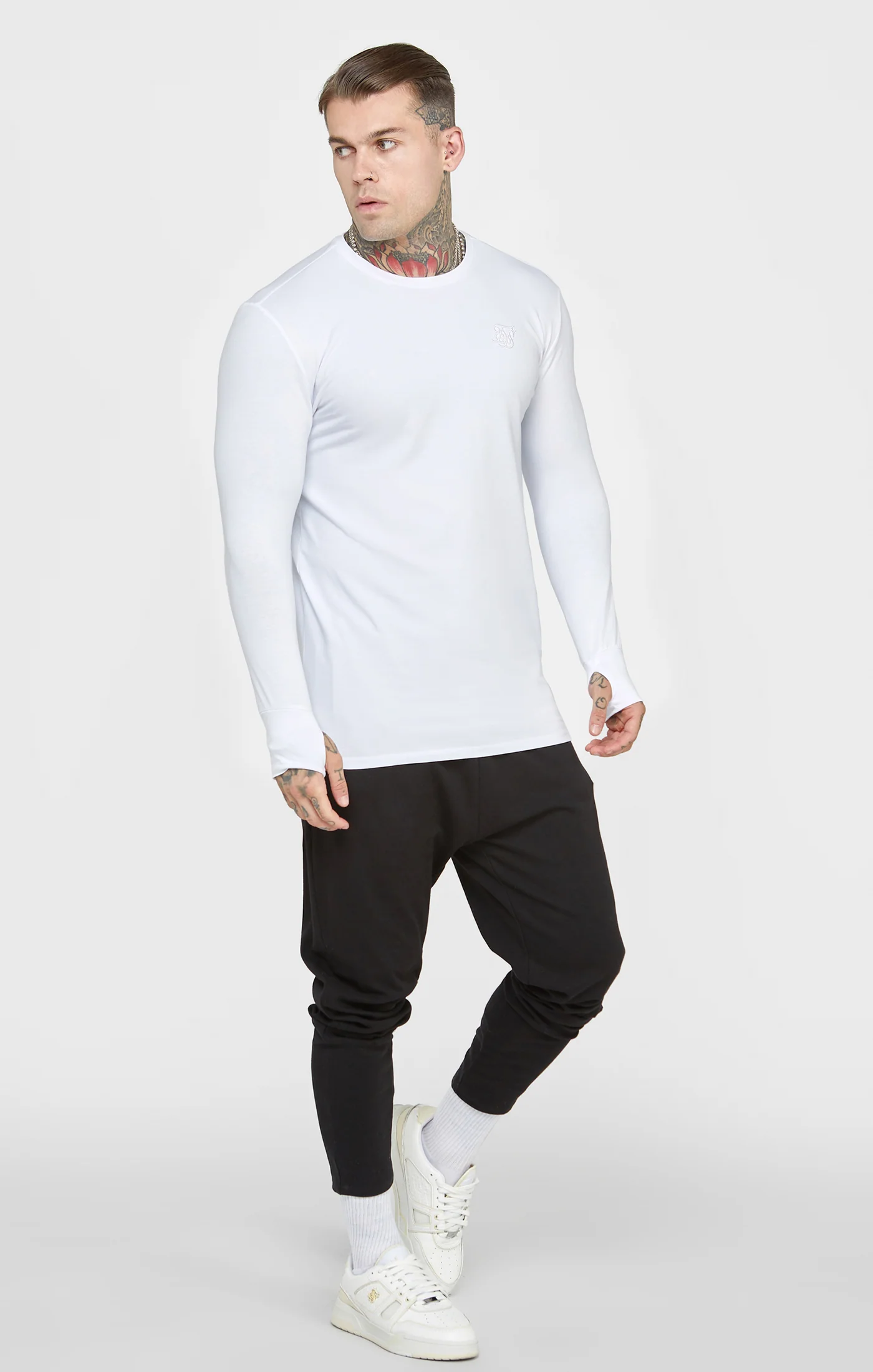 White Long Sleeve Muscle Fit T-Shirt - Image 4