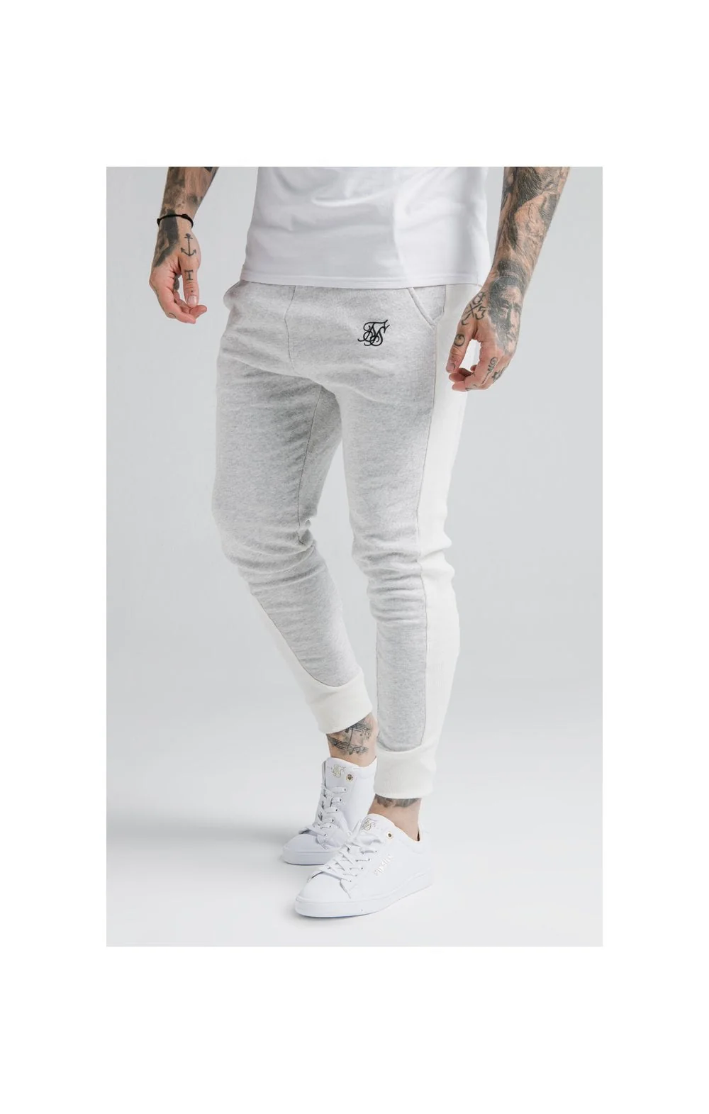 SikSilk Unite Panelled Joggers - Grey & Cream