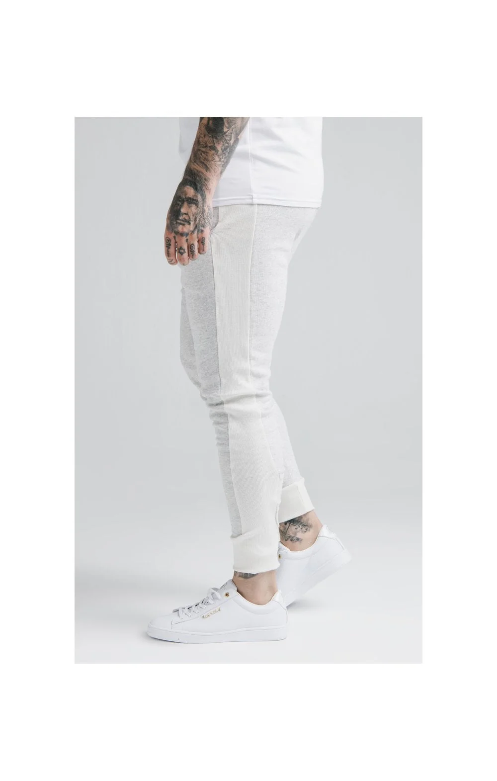 SikSilk Unite Panelled Joggers - Grey & Cream - Image 3