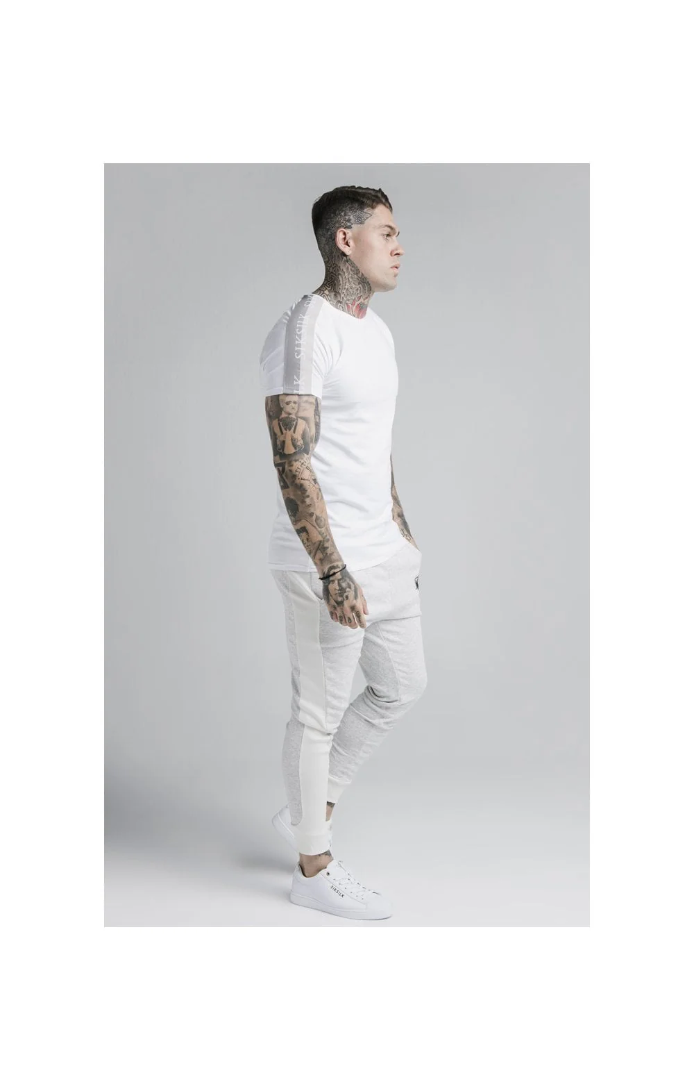 SikSilk Unite Panelled Joggers - Grey & Cream - Image 5