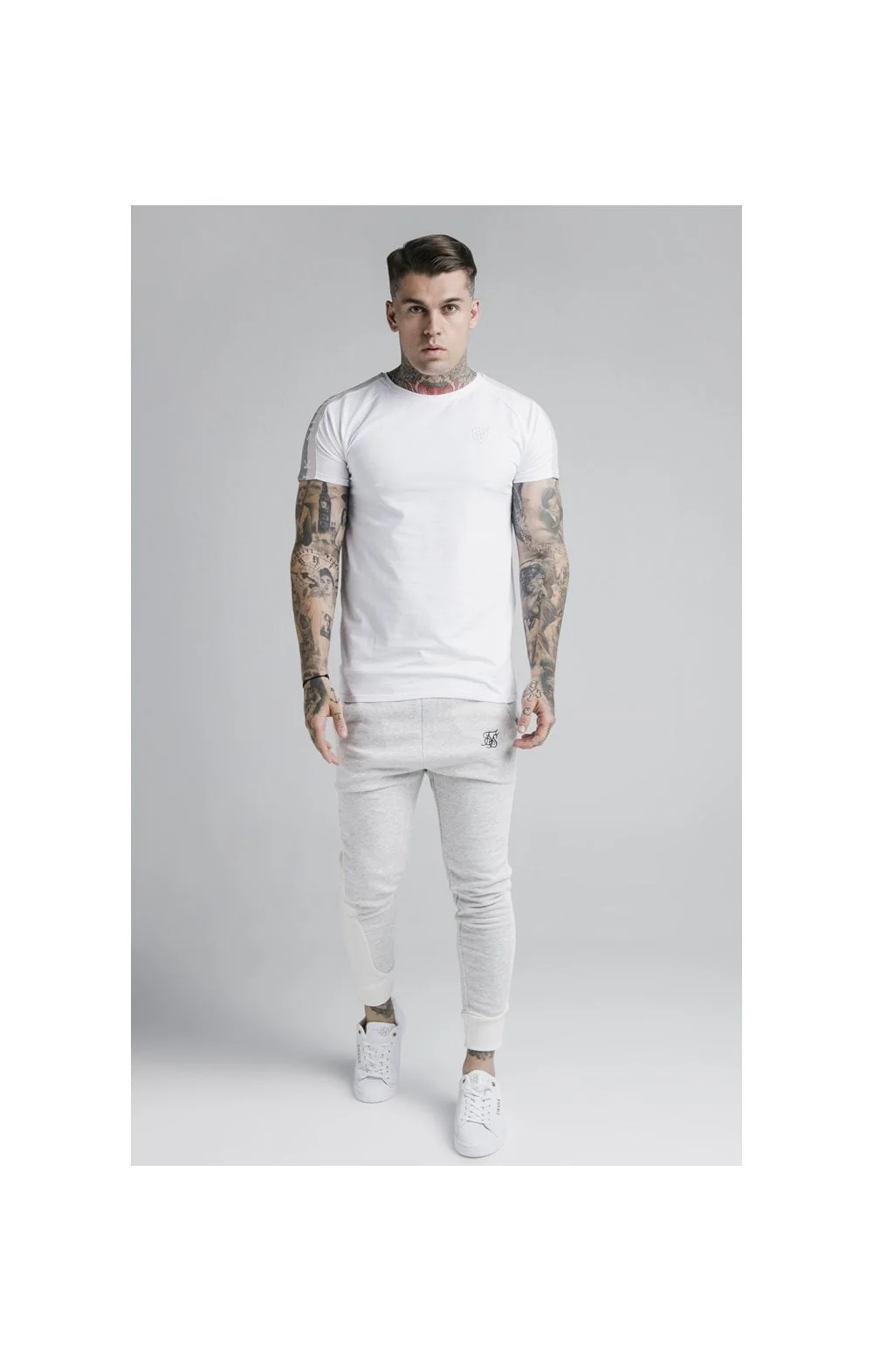 SikSilk Unite Panelled Joggers - Grey & Cream - Image 6