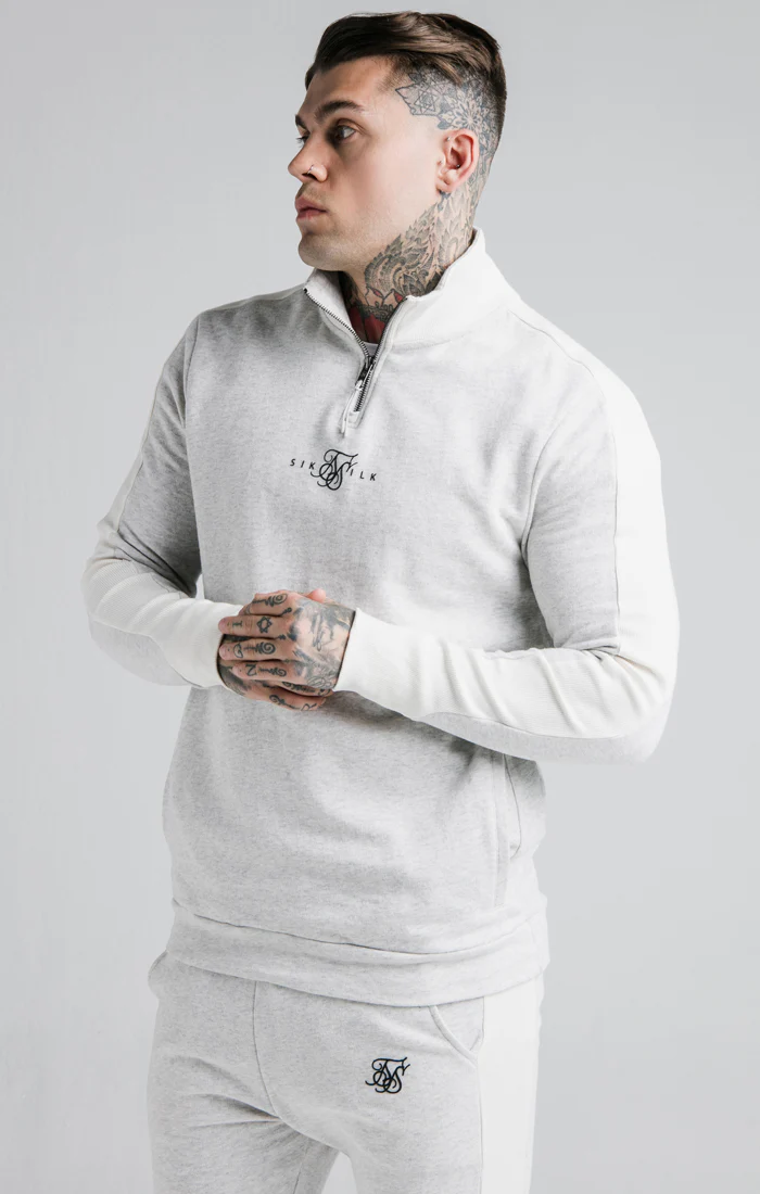 Grey Panelled Quarter Zip-Thru Track Top