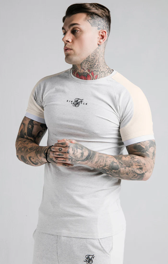 SikSilk Unite Rib Raglan Gym Tee - Grey